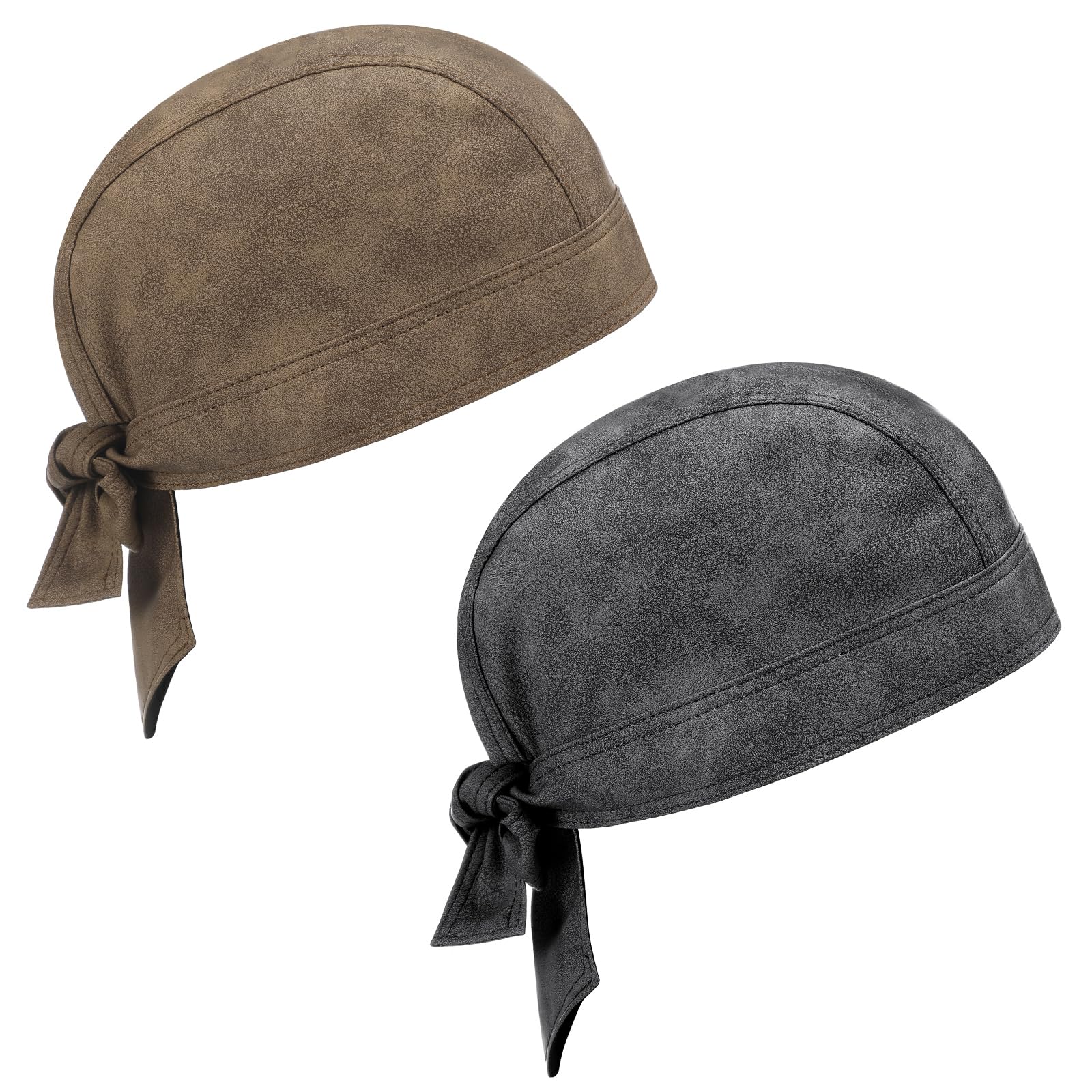 Chicingyou 2 Pcs Leather Biker Skull Cap for Women Distressed Motorcycle Bandana Doo Rags Adjustable Skull Cap