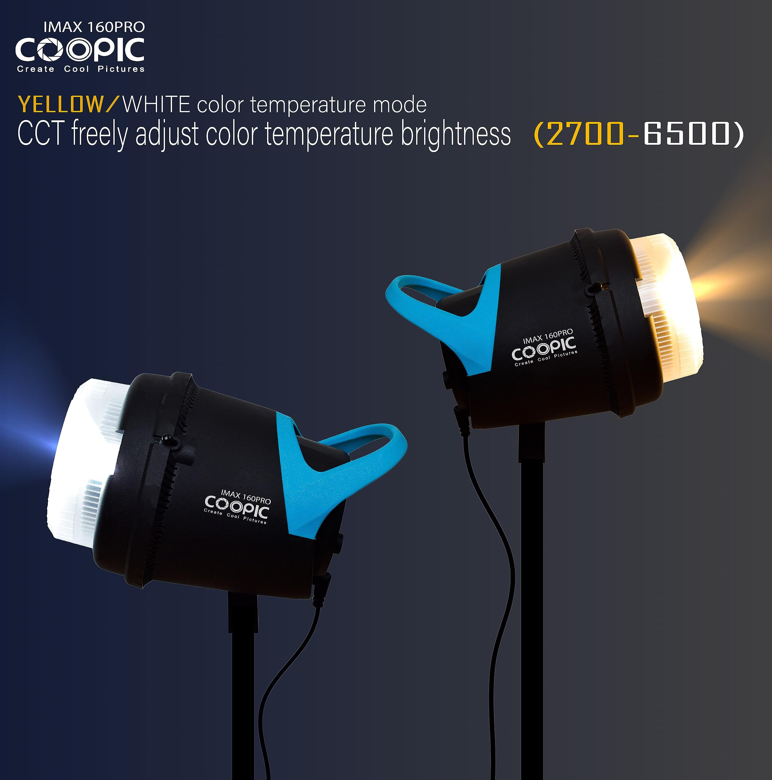 COOPIC IMAX 160PRO Bi-Color 80w Professional Adjustable Continuous LED  Light from 2700K-5600K, high CRI, infrared remote control with 240cm  lightstand