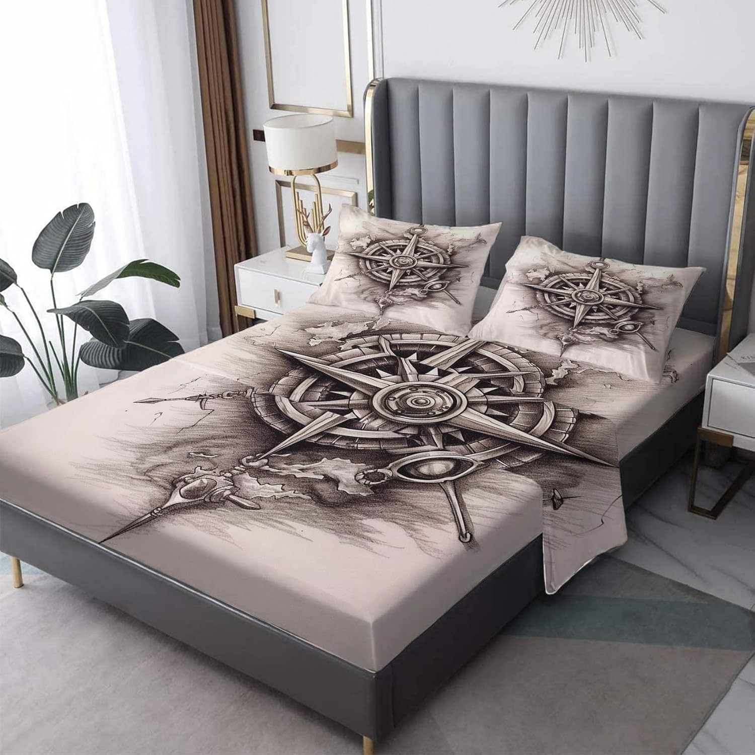 Generic Full Size Sheets Set - Sailboat Bed Sheets & Bedroom Decor, Navy Blue Nautical Sheet Set - Soft Breathable Microfiber Deep Pocket Patterned Bedding Sheets & Pillowcases