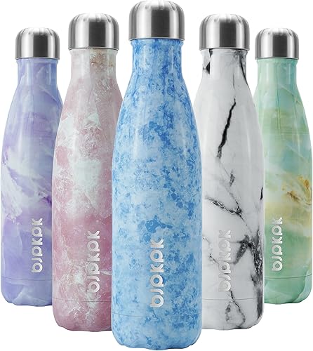 Miniatura 1 de BJPKPK - Botellas de agua aisladas de 17 onzas  500 ml, botellas de agua de acero inoxidable, botellas de agua deportivas que mantienen el frío