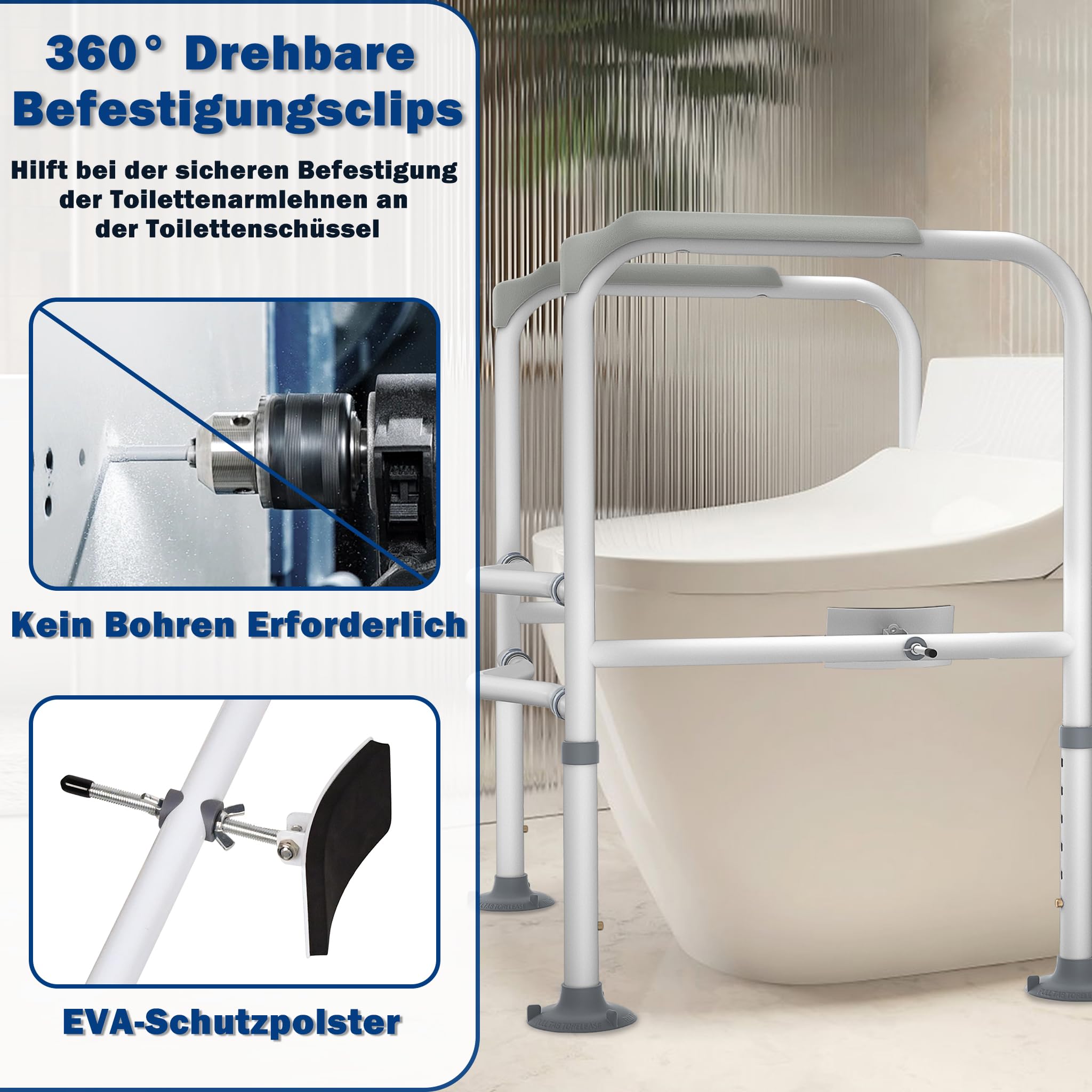 Froadp Sollevamento per WC per anziani e disabili, altezza e larghezza, regolabile, antiscivolo, con clip girevole per WC