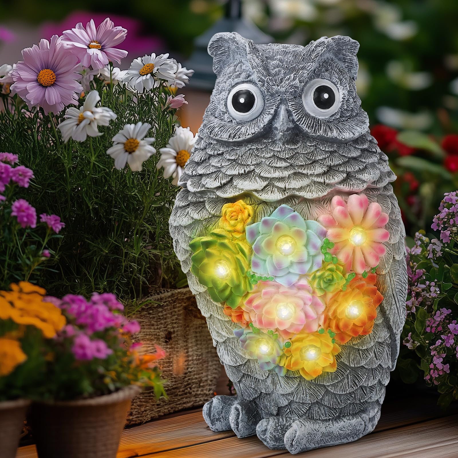 Statue de jardin chouette avec lumière solaire Cuteefun pour déco extérieure