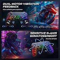 Vista 3 de Fanyooge Light-up Controller for PS4,2 Pack Crack Design Remote Control for Ps4 with RGB Light,Hall Effect Joystick,1000mAh Battery,Vibration,6-Axis