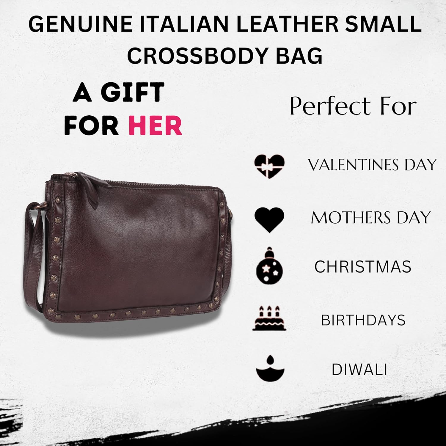 Genuine Italian Leather Boho Studded Crossbody Shoulder Bag - Stylish, Durable, & Perfect for Everyday Use for women