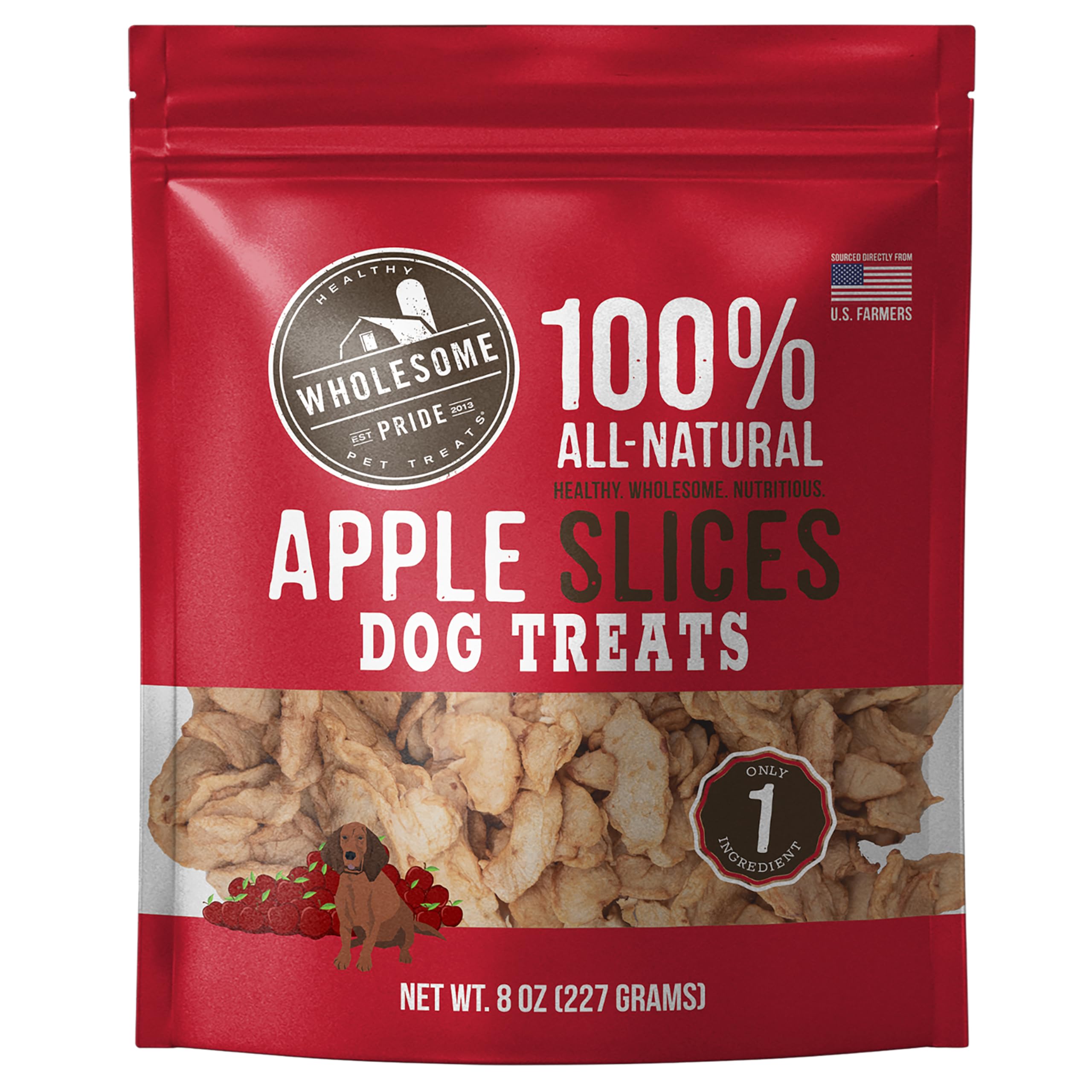 Wholesome Pride Apple Slices 100% All-Natural Single Ingredient, Soft, USA-Sourced Dog Treats, 8 oz