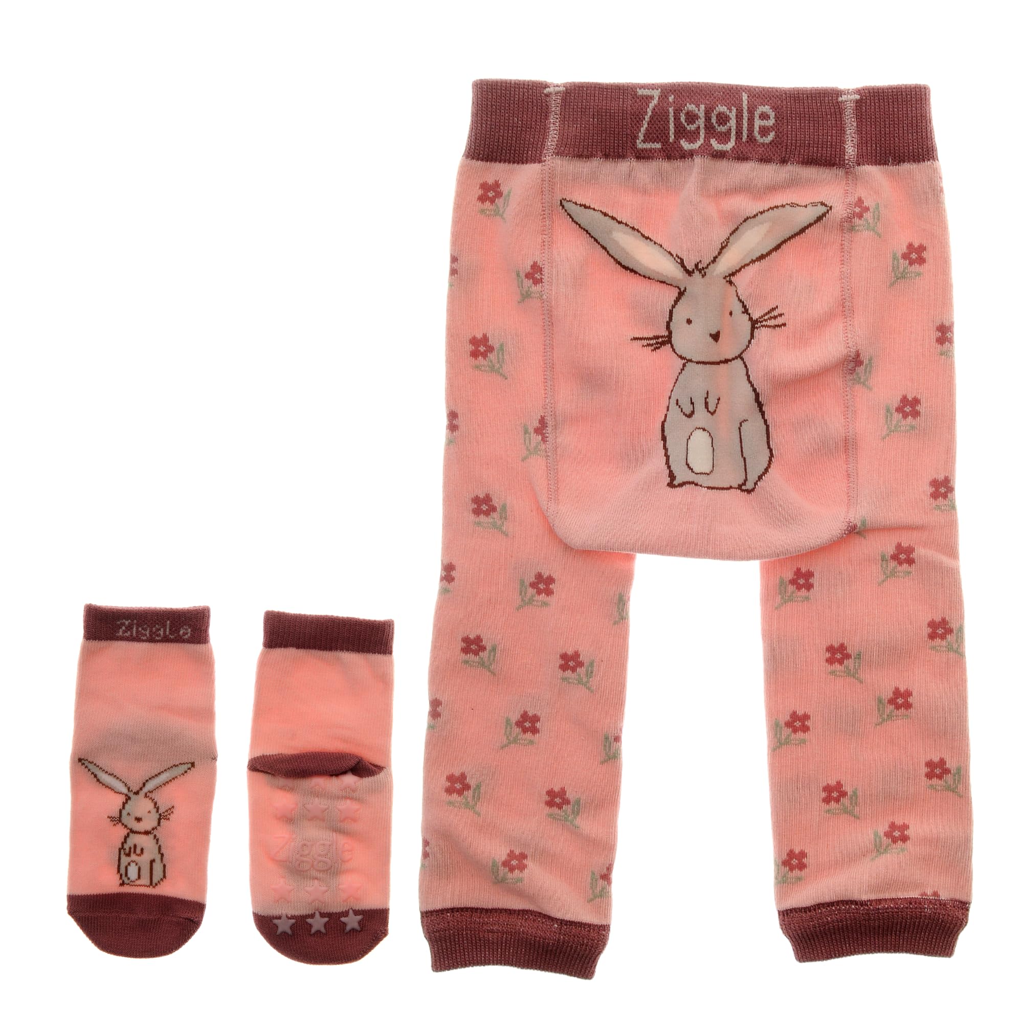 Ziggle Knitted Baby Leggings with Character Bottoms | Soft Cotton Infant Trousers for Newborn & Toddler Boys Girls | Stretchy, Nappy-Friendly Bottoms for Crawling & Playtime