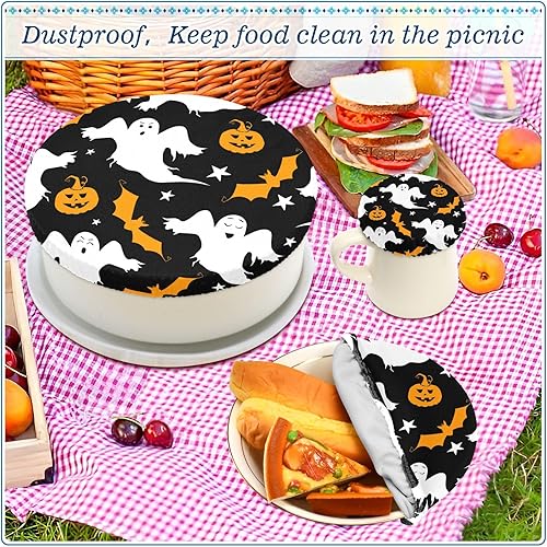 Miniatura 8 de Cubierta reutilizable para cuenco de Halloween con diseño de murciélago y calabaza, fantasma, 5 unidades, para almacenamiento de alimentos, para