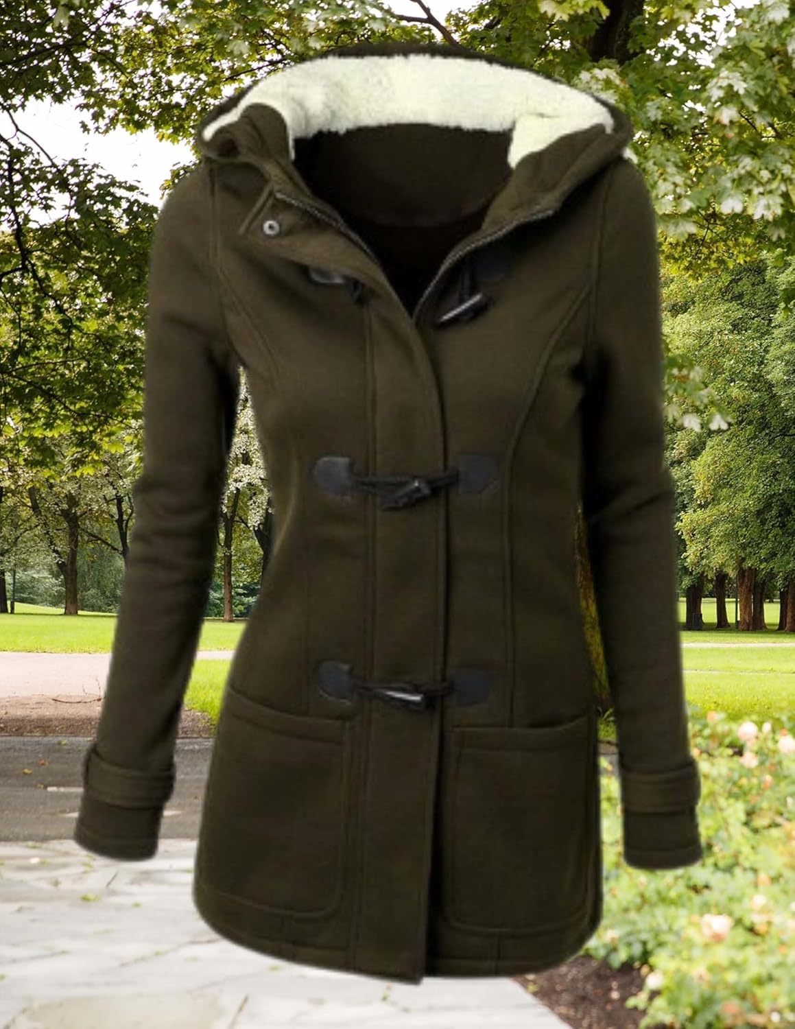 LIZALIG Womens Fashion Horn Button Fleece Thicken Fall Coat with Hood Winter Warm Jacket - Image 6