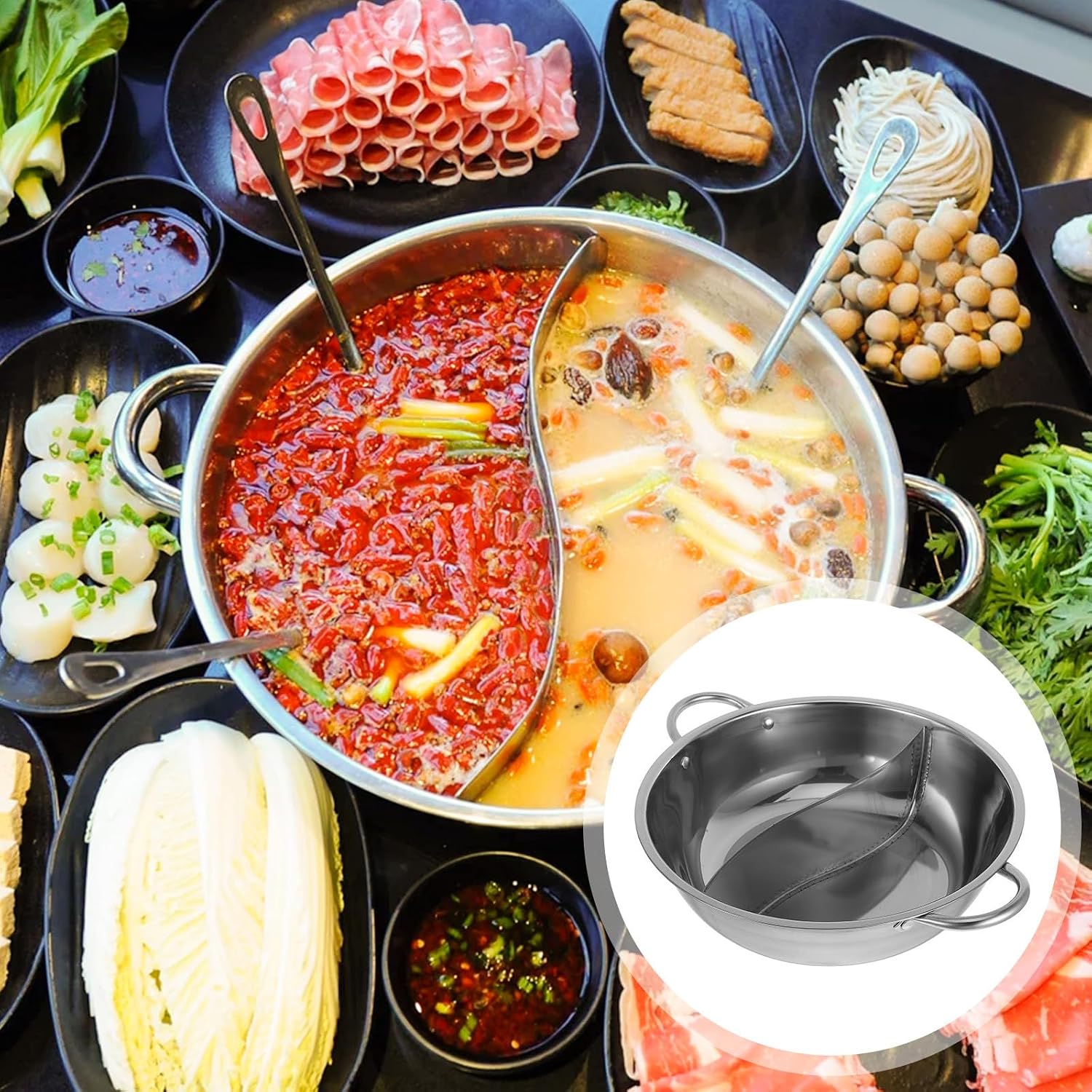 TOYANDONA Stainless Steel Hot Pot with Divider Thickened Two-flavor Soup Pot with Firm Handles for Home Cooking Sturdy and Not Easy to Deform