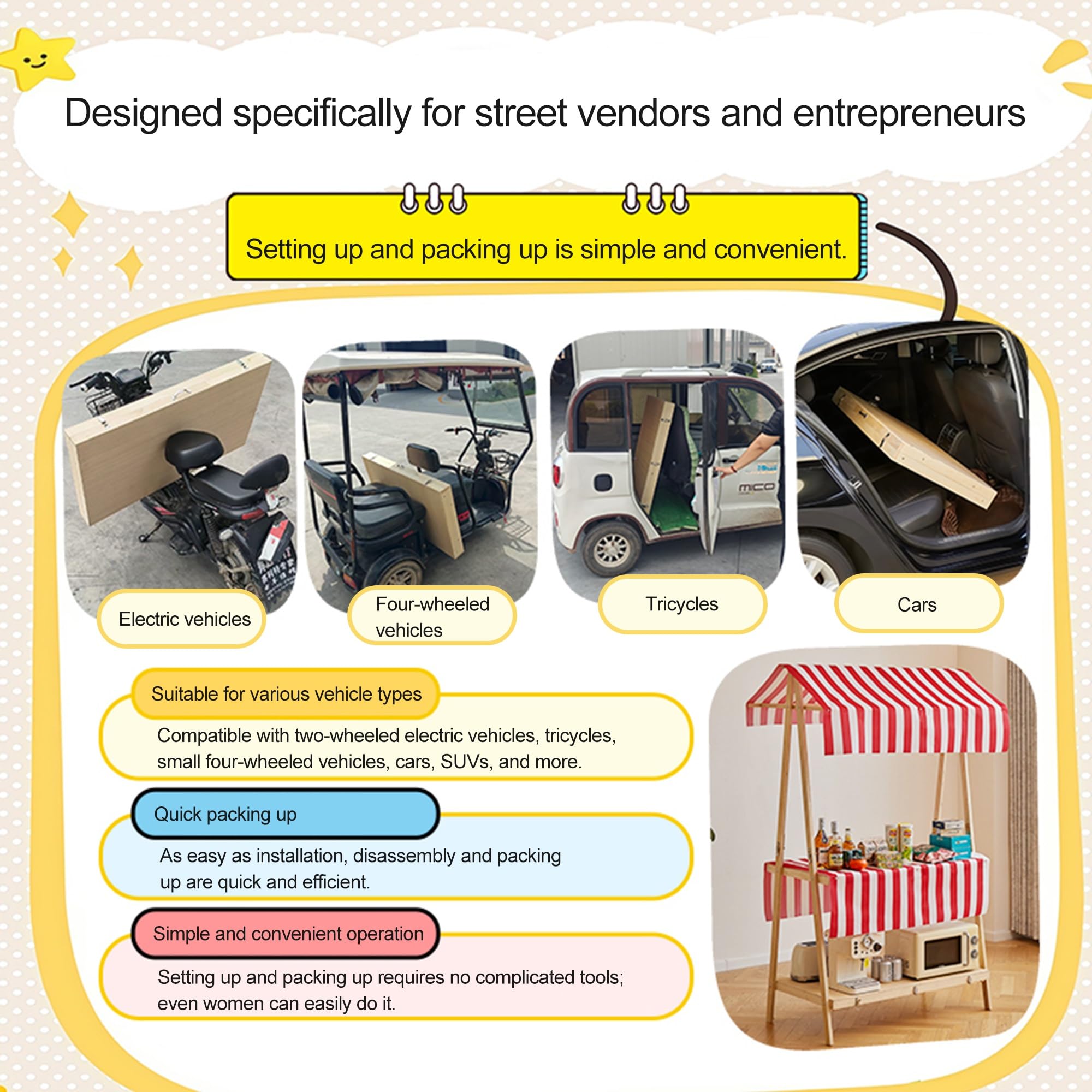 Valise portable pour marchés agricoles, foires artisanales, magasins pop-up, restaurants de rue et kiosques de vente au détail