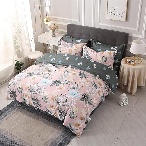 Miniatura 3 de Funda de edredón floral tamaño individual juego de cama suave y transpirable con cierre de cremallera y lazos en las esquinas, 2 piezas, 1 funda de