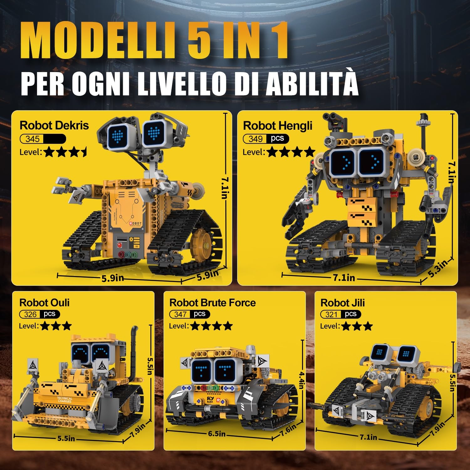 PENGBU RC Robot per bambini, set robot 5 in 1 con telecomando app, robot da parete/tecnica/dinosauro Mech