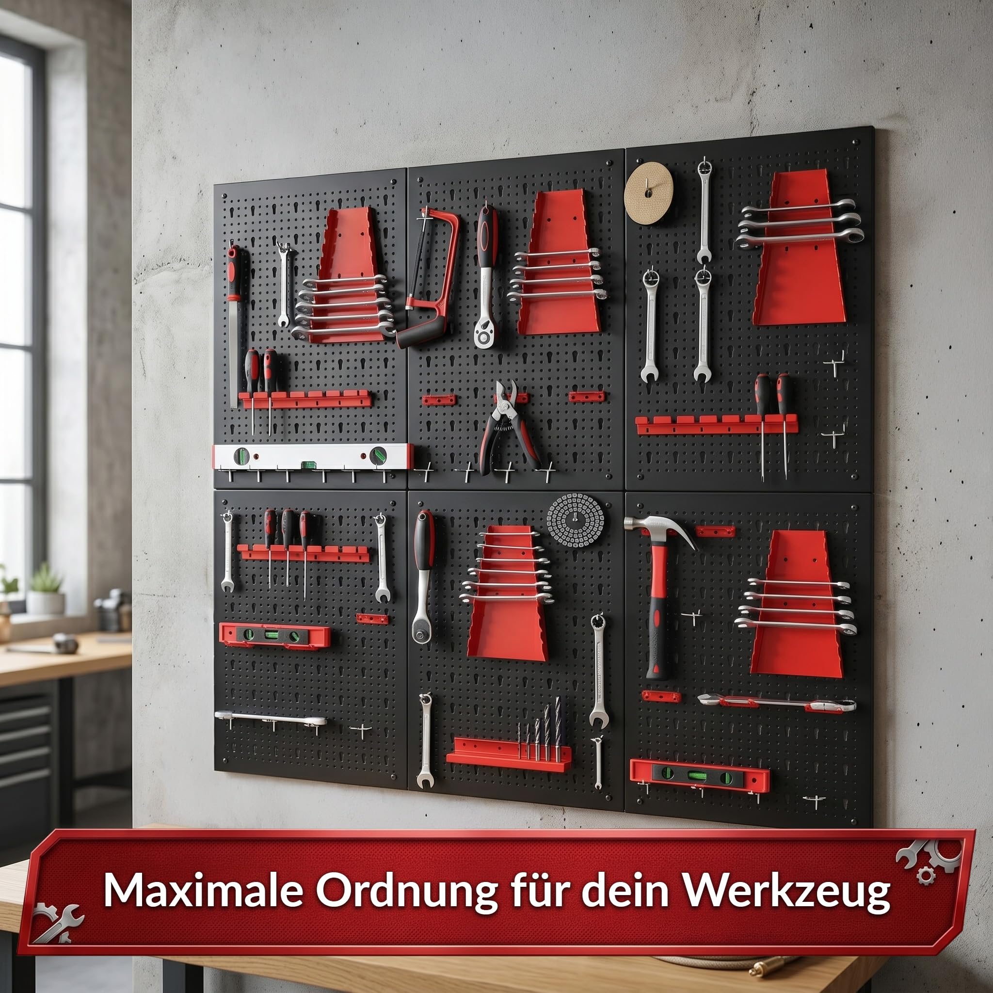 KARAT Juego de 6 placas perforadas para herramientas, metal, 240 x 60 cm, para banco de trabajo, garaje, taller