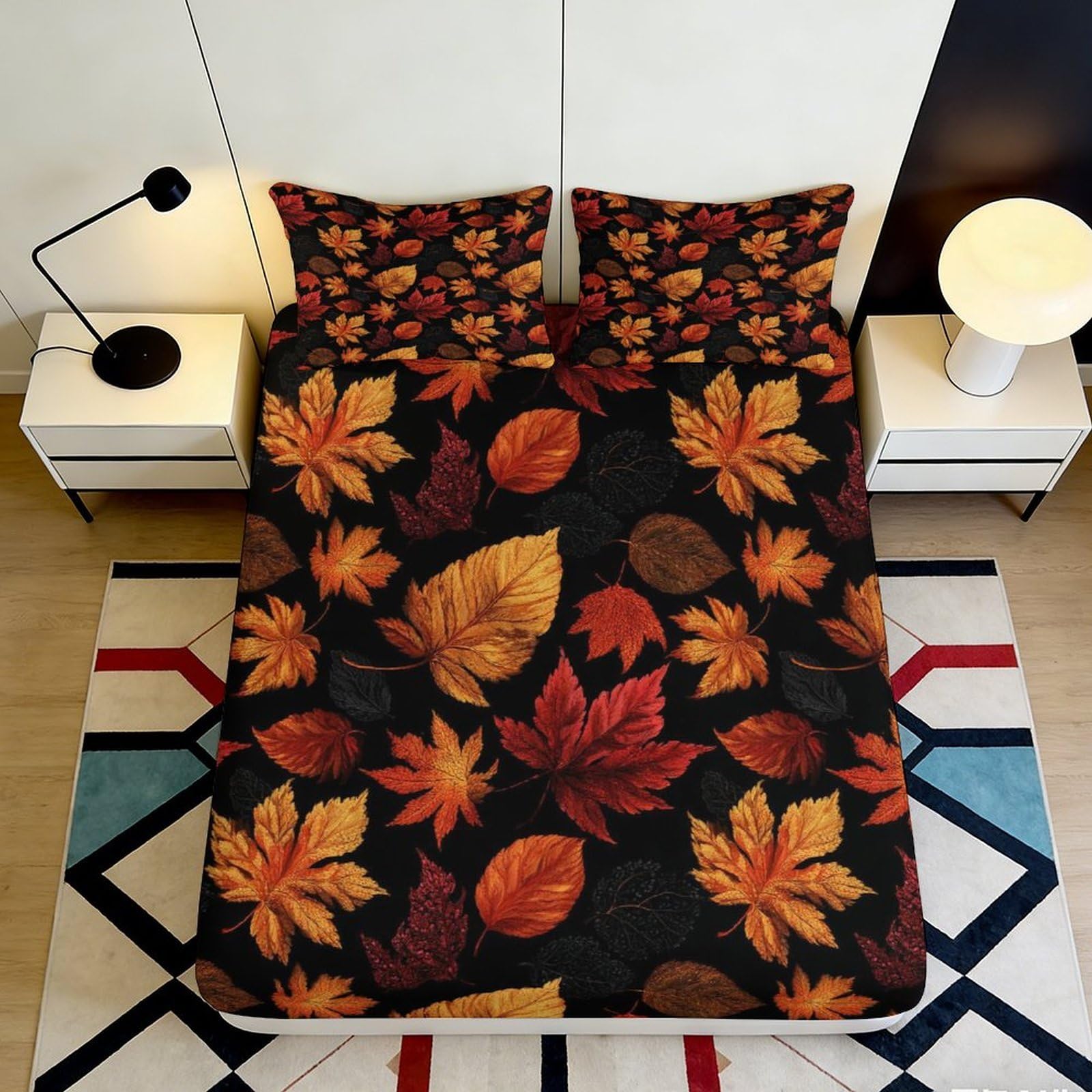 Pnayamiorkfel Style-3 3D Printed Autumn Leaves Fitted Sheet Microfiber Soft Bedroom Decor Fall Maple Bed Cover For Mattress Protection 90X200x25cm