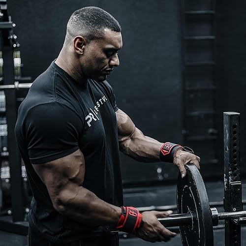 Vista 5 de Muñequeras Premium de Alta Resistencia, Mayor Elasticidad, Costura Reforzada, Correa Extra Ancha, Fuerte Bucle para Pulgar, Muñequeras para Negro