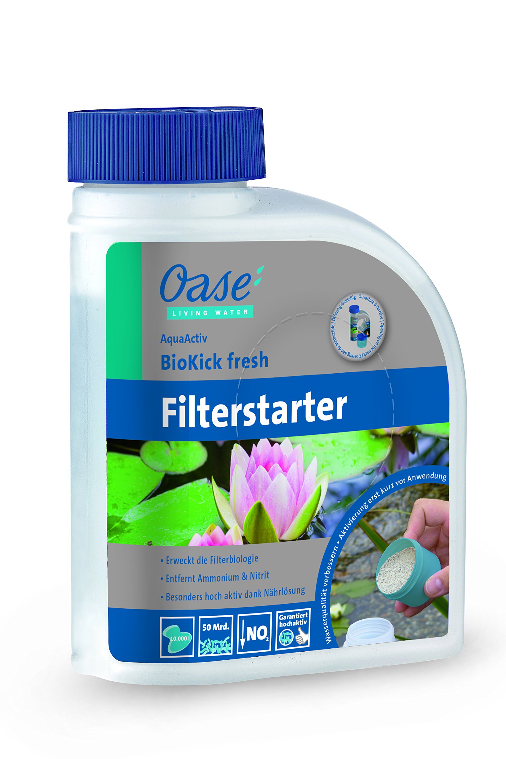 OASE 50455 Druckfilter BioPress Set 10000 & 43145 AquaActiv BioKick Fresh 500 ml für 10.000 l - Filterbakterien/Starterbakterien für Teich, Fischteich, Gartenteich, Schwimmteich