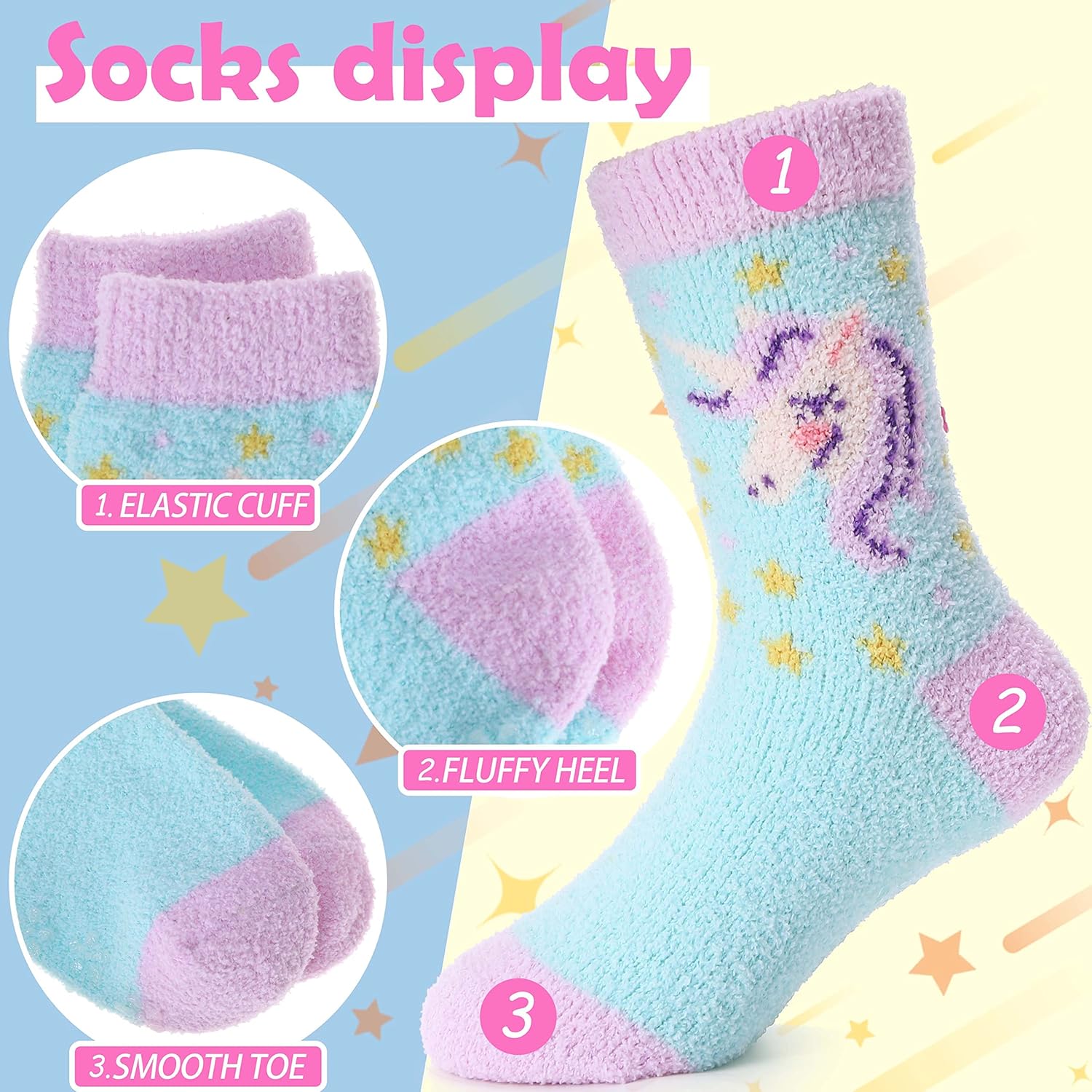 ANTSANG Kids Girls Toddlers Fuzzy Socks with Grips Non Slip Slipper Socks Fluffy Cozy Cabin Plush Warm Crew Socks 6 Pack - Image 5