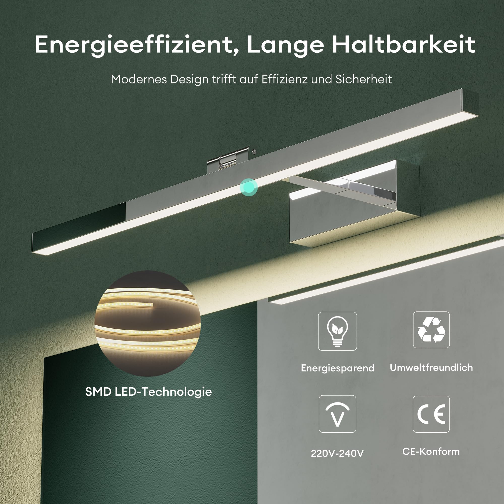 Mai & Mai Lampada da Specchio LED per Bagno, Applique Specchio Luce Bianca Neutra, Luce per Trucco, Illuminazione da Parete, 40cm, 9W, 4000K