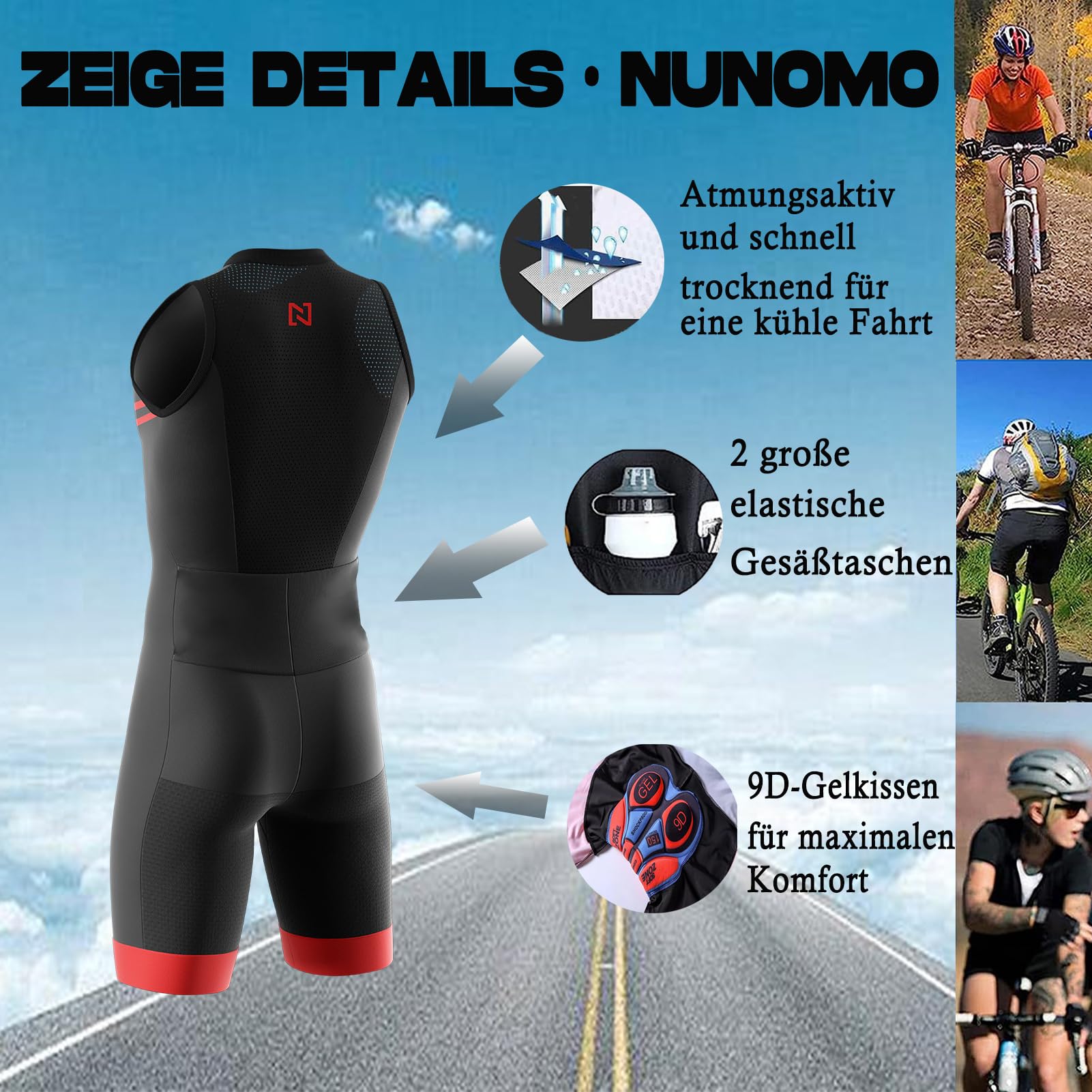 Tuta da Triathlon a Maniche Corte da Uomo, Triathlon Unisex, MTB Body Trisuit Cycling Skinsuit with Gel Pad per Nuoto/Corsa/Ciclismo, Abbigliamento Ciclismo