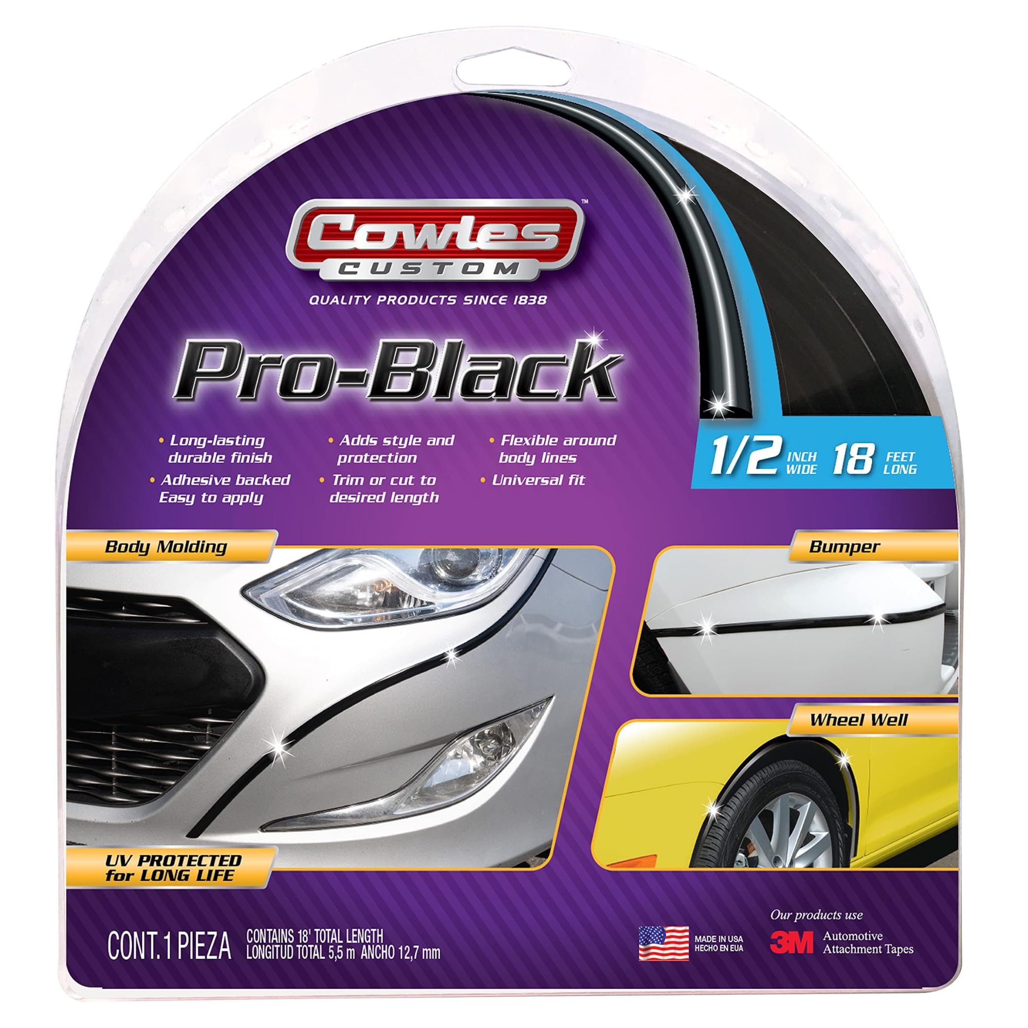 Photo 1 of Cowles - Premium Universal Body Molding for All Vehicles - Easy Install, Black Style Finish, 1/2" by 18 ft, UV Protected, Long Lasting Flexible PVC Black 1/2 Inch by 18 feet