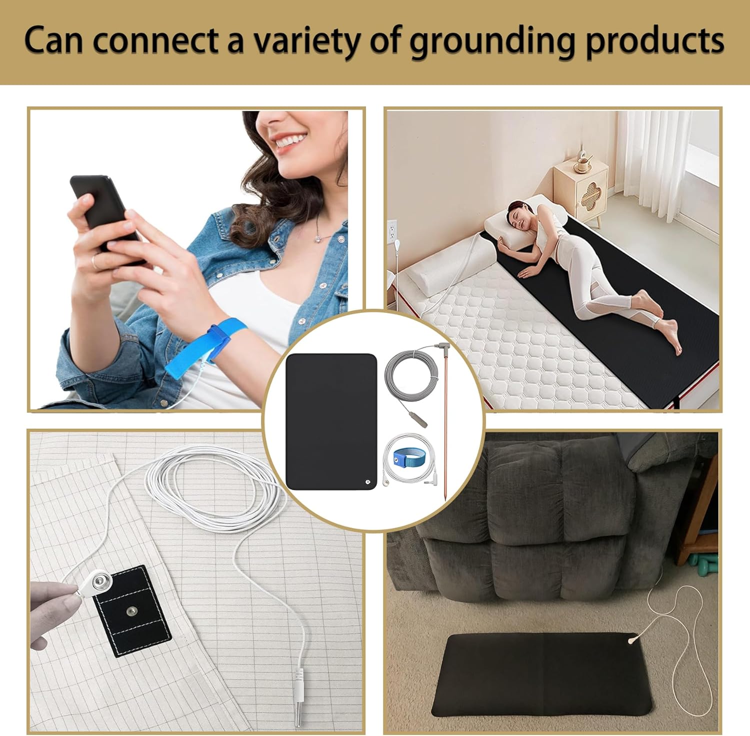 Copper Grounding Rod with 40ft Female Ground Cord, Portable Ground Rod Kit,Great for Grounded Earth Connected Products (Grounding Rod Kit with 24 * 16” Grounding Mat ，Grounding Wristband)