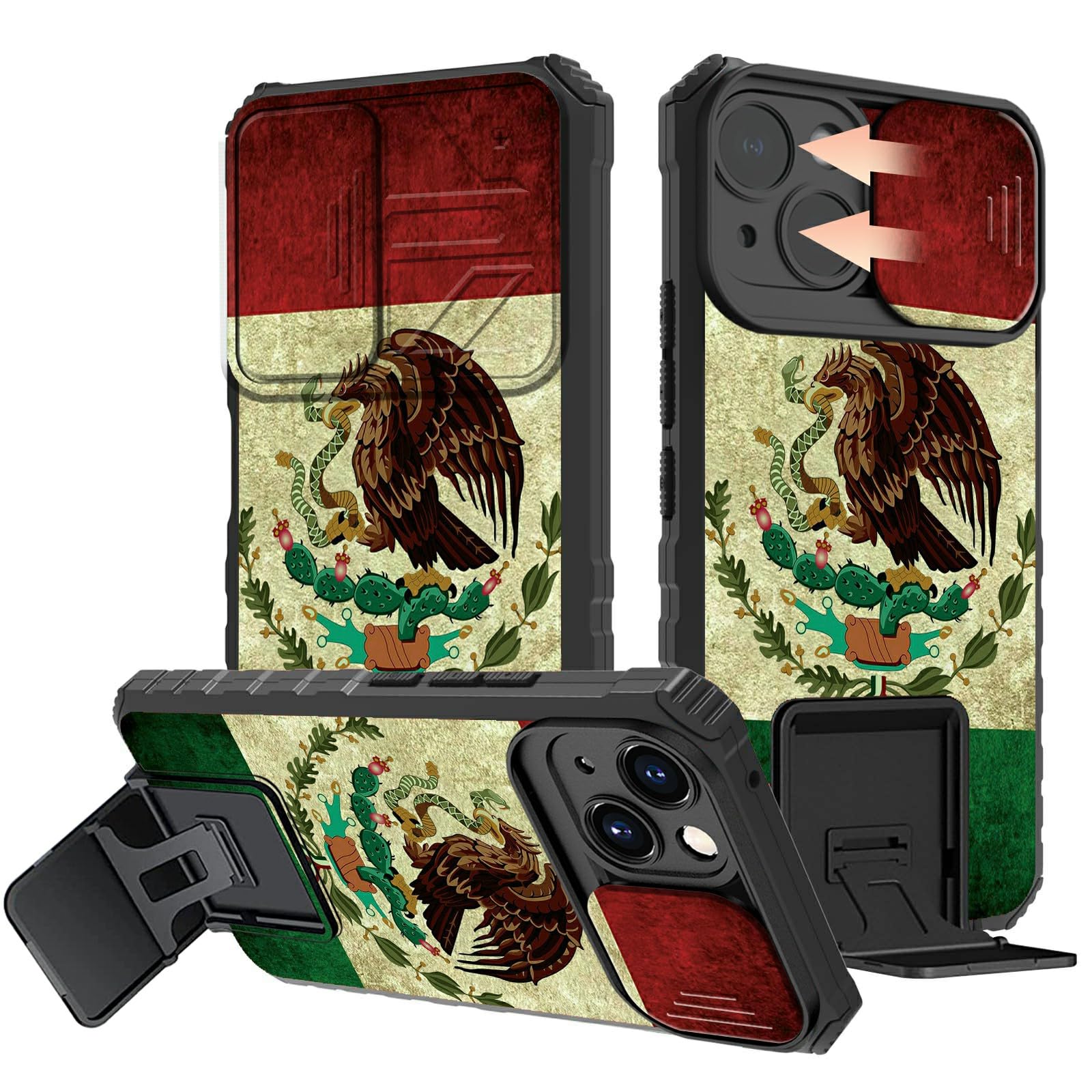 Rossy for iPhone 15 Phone Case 2023 with Slide Camera Cover Built-in Kickstand Dual Layer Hybrid Shockproof Protective Cover Case for Apple iPhone 15