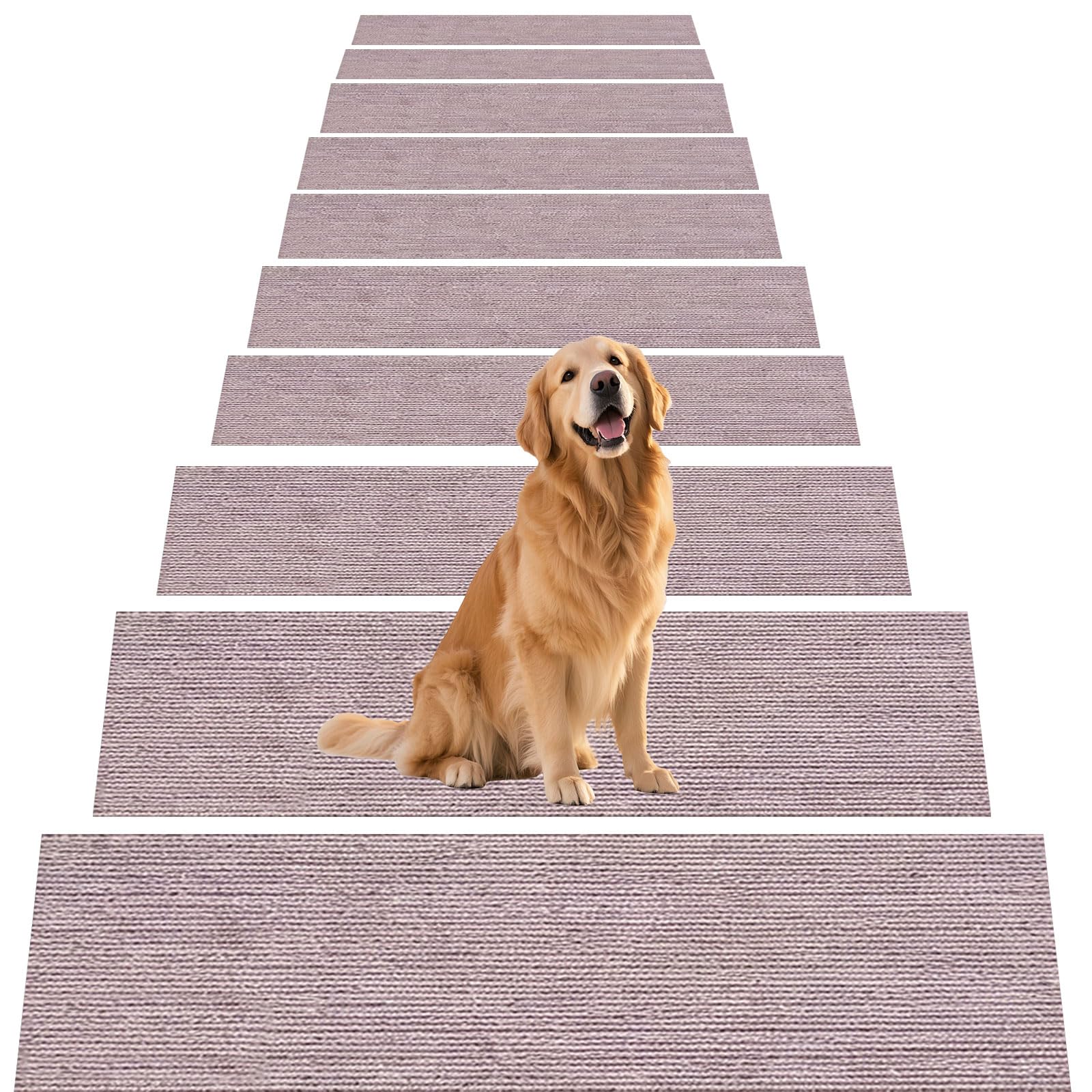 Tapis D'Escalier, 5 Pièces 40 x 155 cm Auto-Adhésif Antidérapant Tapis de Porte Lavable en Machine, avec Dos en TPE pour Enfants, Personnes Âgées et Animaux, Brun Beige