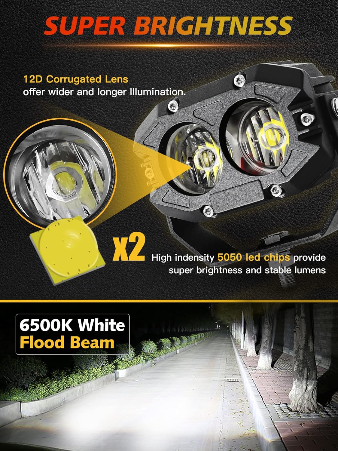 MAYELLO 4 Inch Led Pods 60W Flood Lights Corrugated Lens Led Offroad Driving Light Fog Light with Pod Light Wiring Harness Compatible with Wrangler Truck Pickup SUV ATV UTV Motor Car Boat