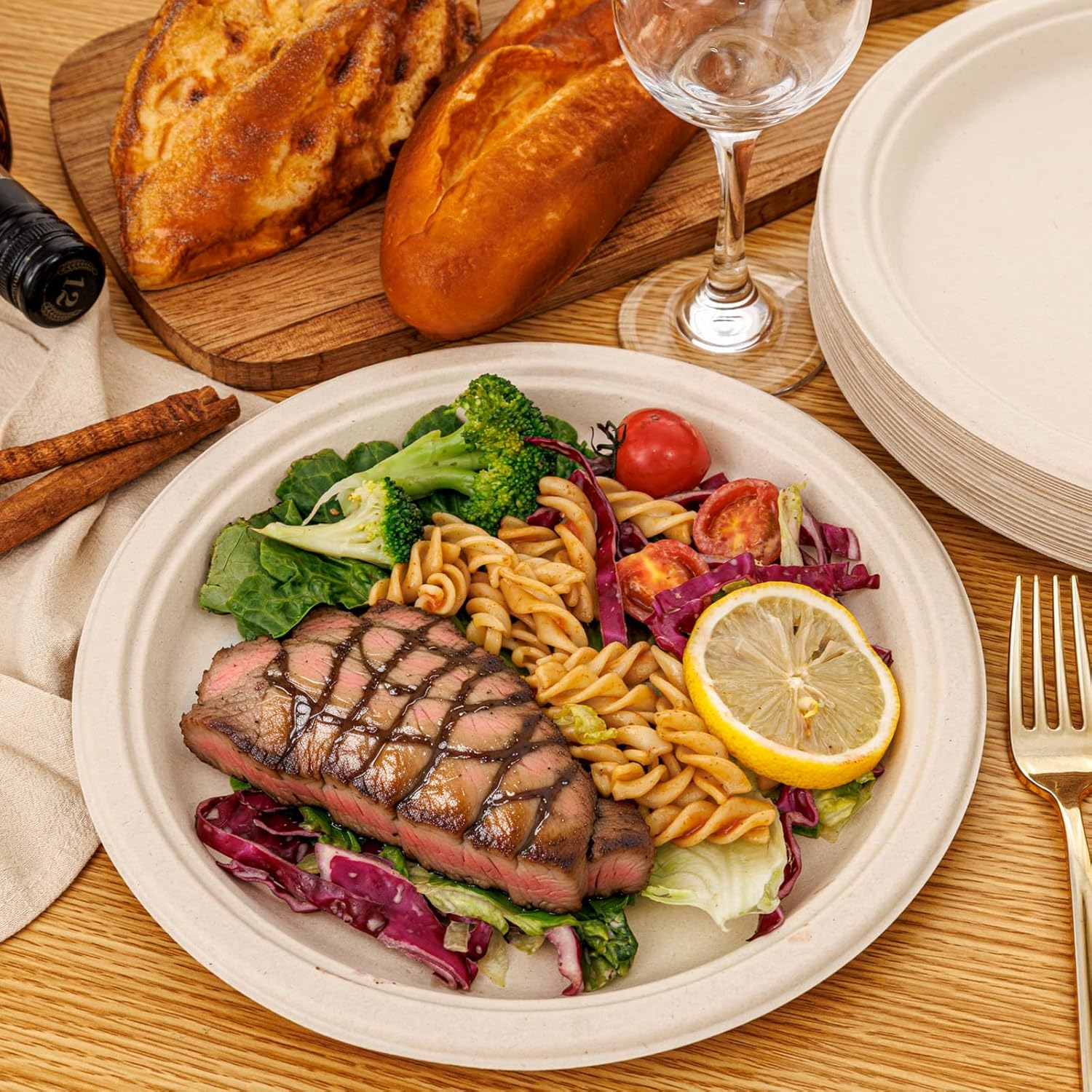 WELLIFE 100% Compostable Paper Plates 10 Inch, 125-Pack Heavy Duty Paper Plates Bulk,Biodegradable Bagasse,Eco-Friendly Disposable Dinner Plate for BBQ,Picnic,Party (BPI Certified,Microwaveable) - Image 6