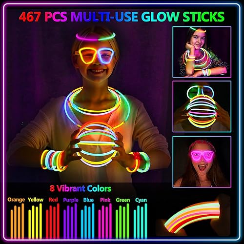Miniatura 3 de BUDI 500 unidades de palitos brillantes para fiestas para niños y adultos, 8 colores de 8 pulgadas para collares, pulseras y lentes que brillan en