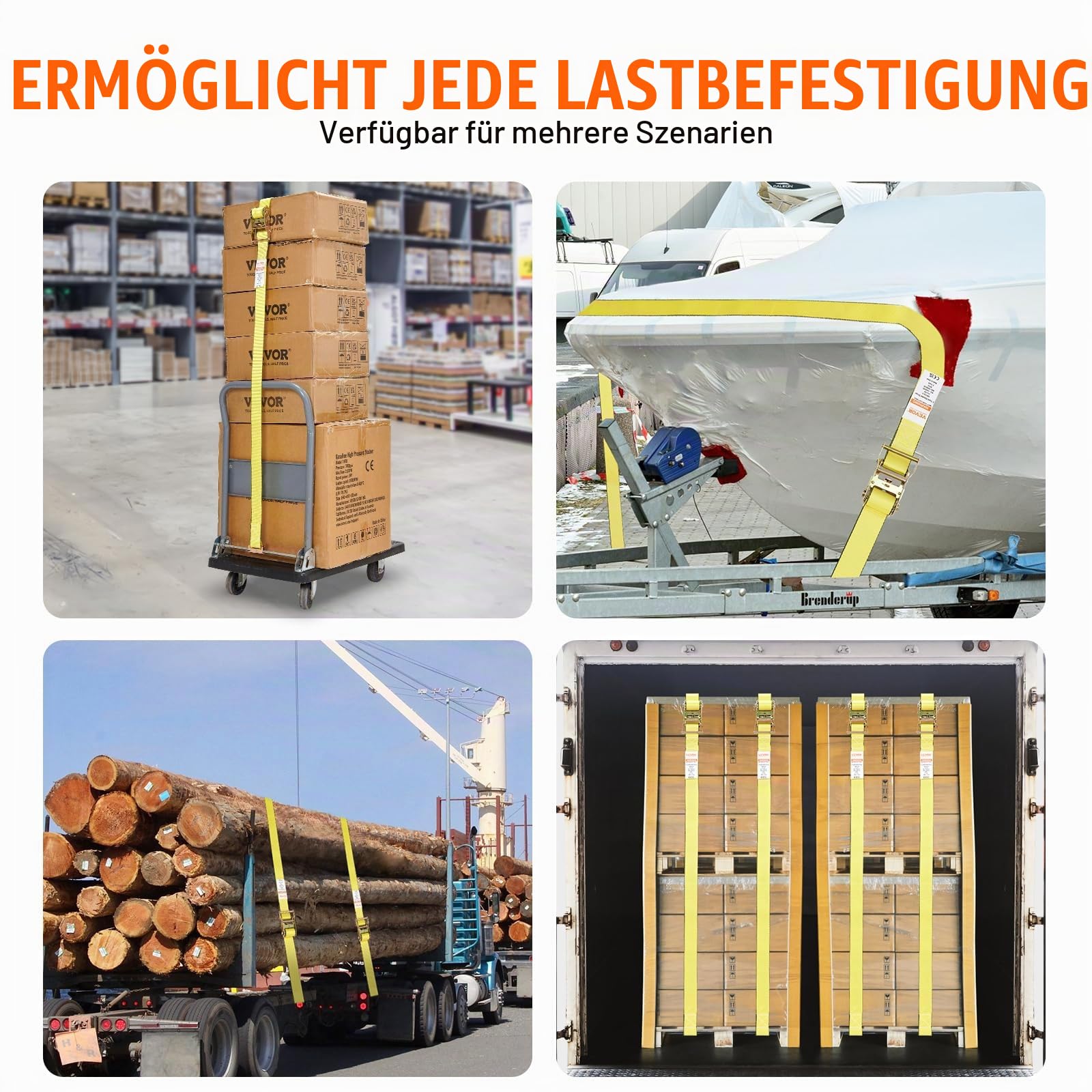VEVOR 8er-Set Spanngurt 0,05 x 4,6 m Zurrgurt 1995,8 kg Ratschenzurrgurt Polyester-Gurt Kohlenstoffstahl-Haken Befestigungsgurt Ratschenspanngurt Ideal für Motorräder Fahrräder Kajaks UTV Boote ATV