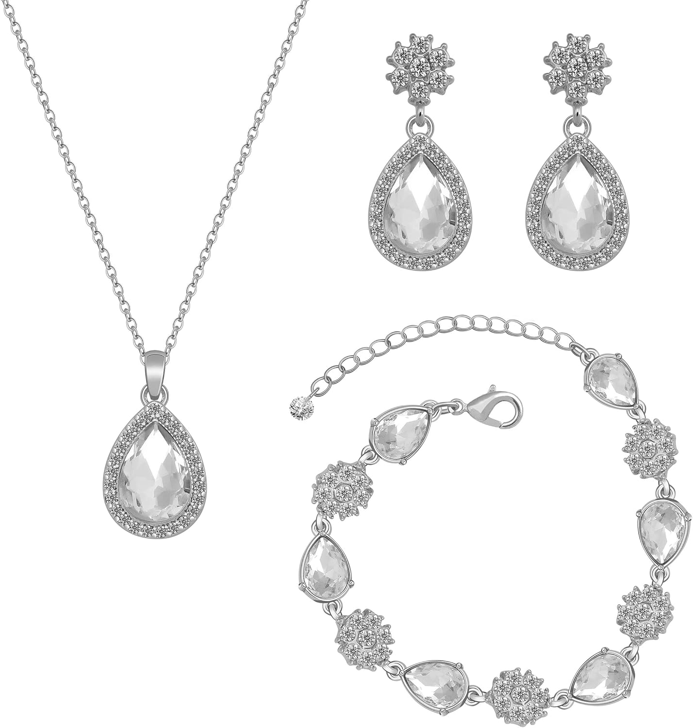 Bridesmaid Jewelry Set for Women,Pendant 18K Gold & Silver & Rose Gold Pendant Necklace Earrings Bracelet Set,Dainty Gift for Wedding/Proposal/Party/Anniversary