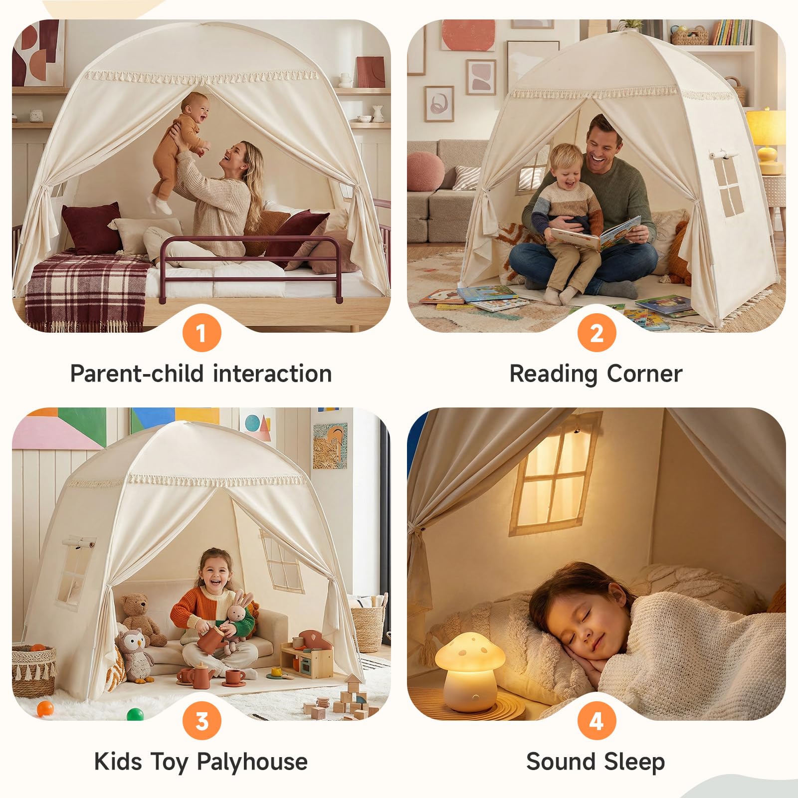 Großes Tipi Zelt für Kinder: Zelt für Kinder Indoor Kleinkind Tipi für Jungen & Mädchen - Kleinkind Spielhaus innen Vordach Bett für Spielzimmer Geschenk Spielzeug (Creme)
