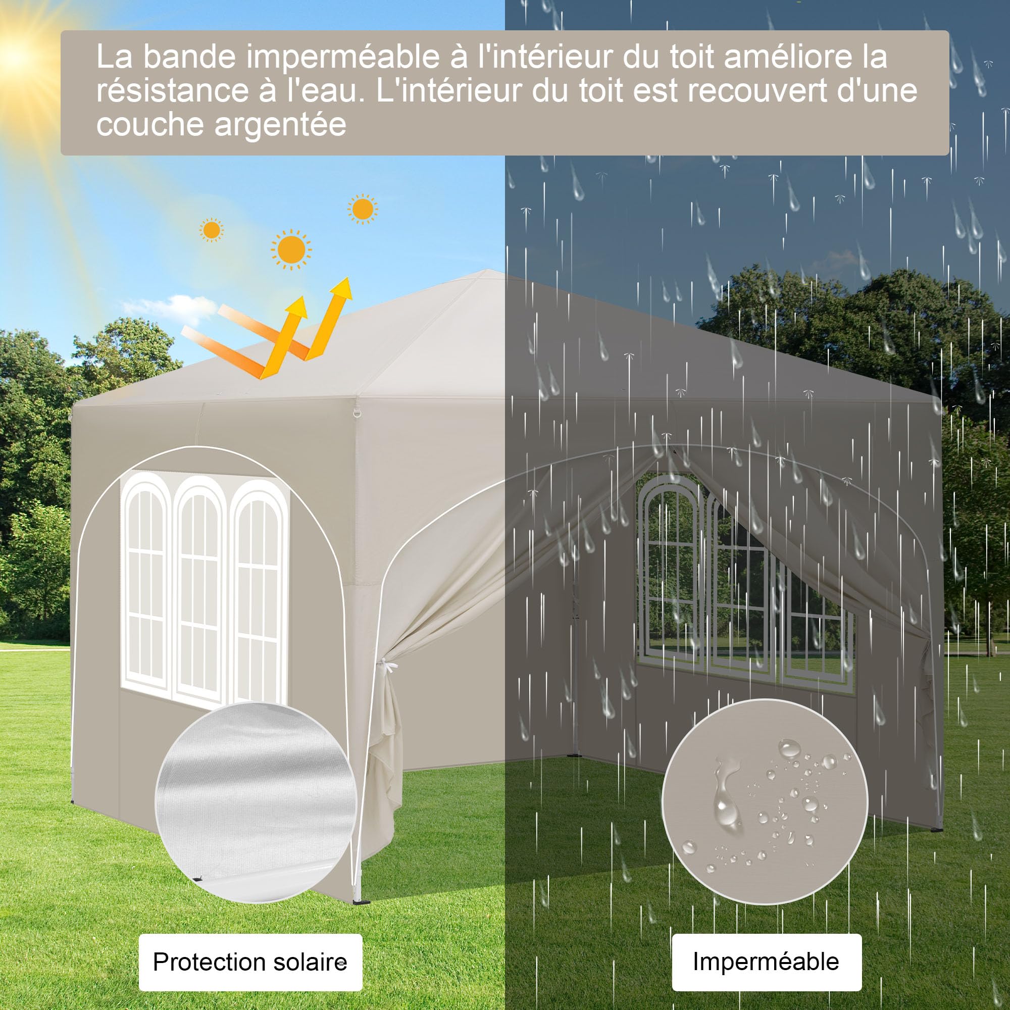 Laneetal Tonnelle de Jardin Pliable 3x3 avec 4 parois Barnum Réglable Beige