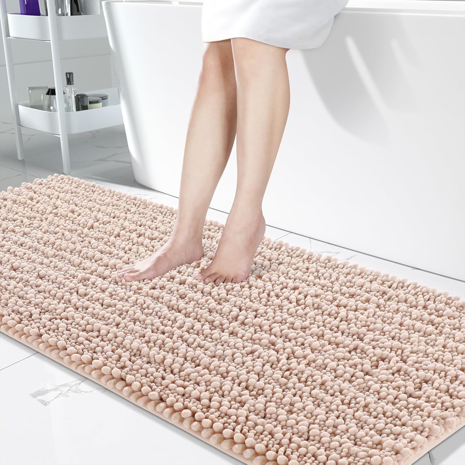 Yimobra Original Luxury Chenille Bathroom Rug Mat, Runner Rugs 42 x 24 Inches, Soft and Comfortable, Large Size, Super Absorbent & Thick, Non-Slip, Machine Washable, Beige
