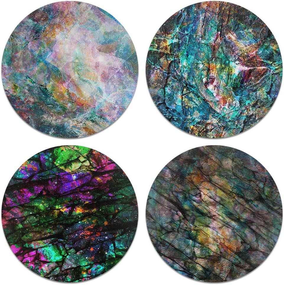 CARIBOU Coasters , Color Stone Granite Design Absorbent ROUND Fabric Felt Neoprene Coasters for Drinks, 4pcs Set