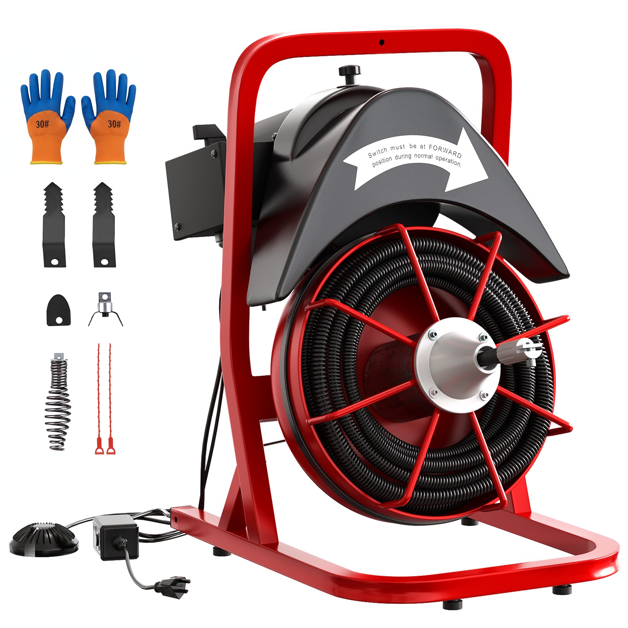 Photo 1 of *** USED/MINOR DAMAGE/***Garvee Drain Cleaner Machine 75FT x 1/2 Inch Steel Core Cable Portable 370W Electric Drain Cleaning Machine With Sewer Auger, Cutter, Air-activated Foot Switch, for Commercial, Home