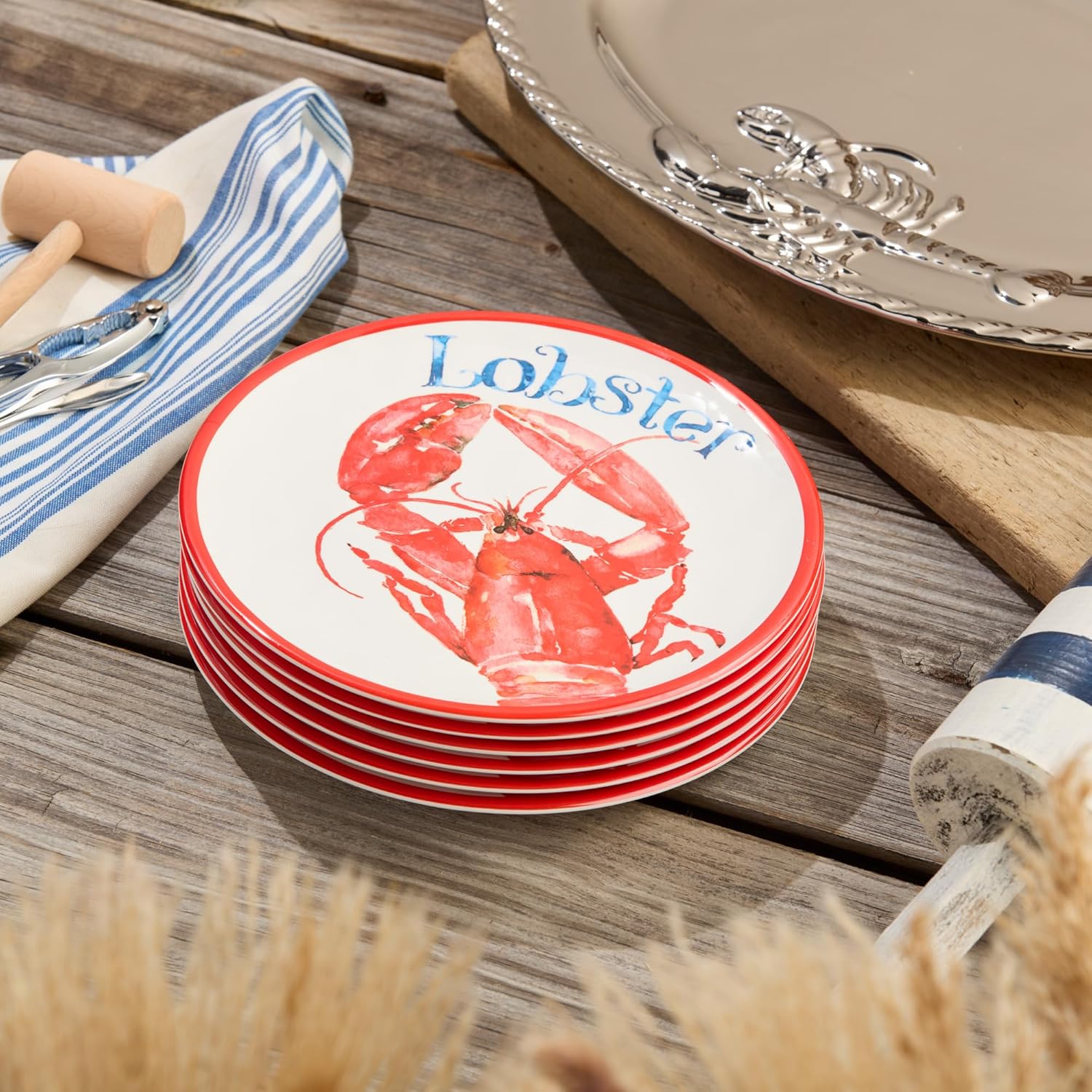 Beach House Lobster 9-Inch Melamine Salad Plates – Set of 6, Vibrant Coastal Design, Durable, Lightweight & Dishwasher-Safe - Image 5