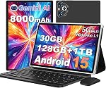 2026 Android 15 Tablet, 30GB RAM + 128GB ROM 1TB TF, 10.1 inch Tablets with Keyboard and Mouse, Electronics Tablette, 1280*800 IPS HD, Widevine L1, Gemini AI, 2.4G/5G WiFi, BT 5.0, GPS - Metal Black