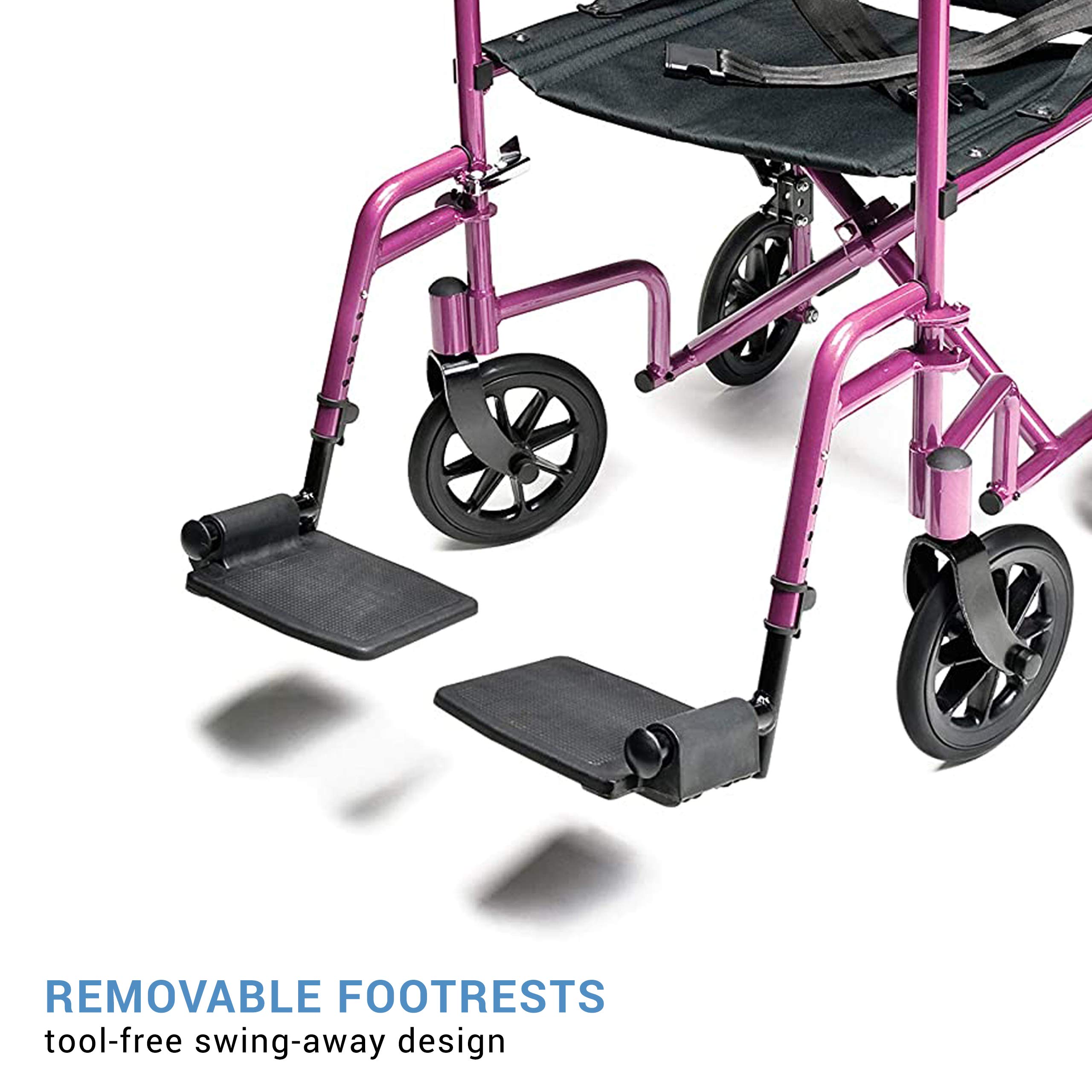Everest & Jennings - Silla de transporte de aluminio con ruedas giratorias de 5 pulgadas, asiento de 19 pulgadas, color rosa