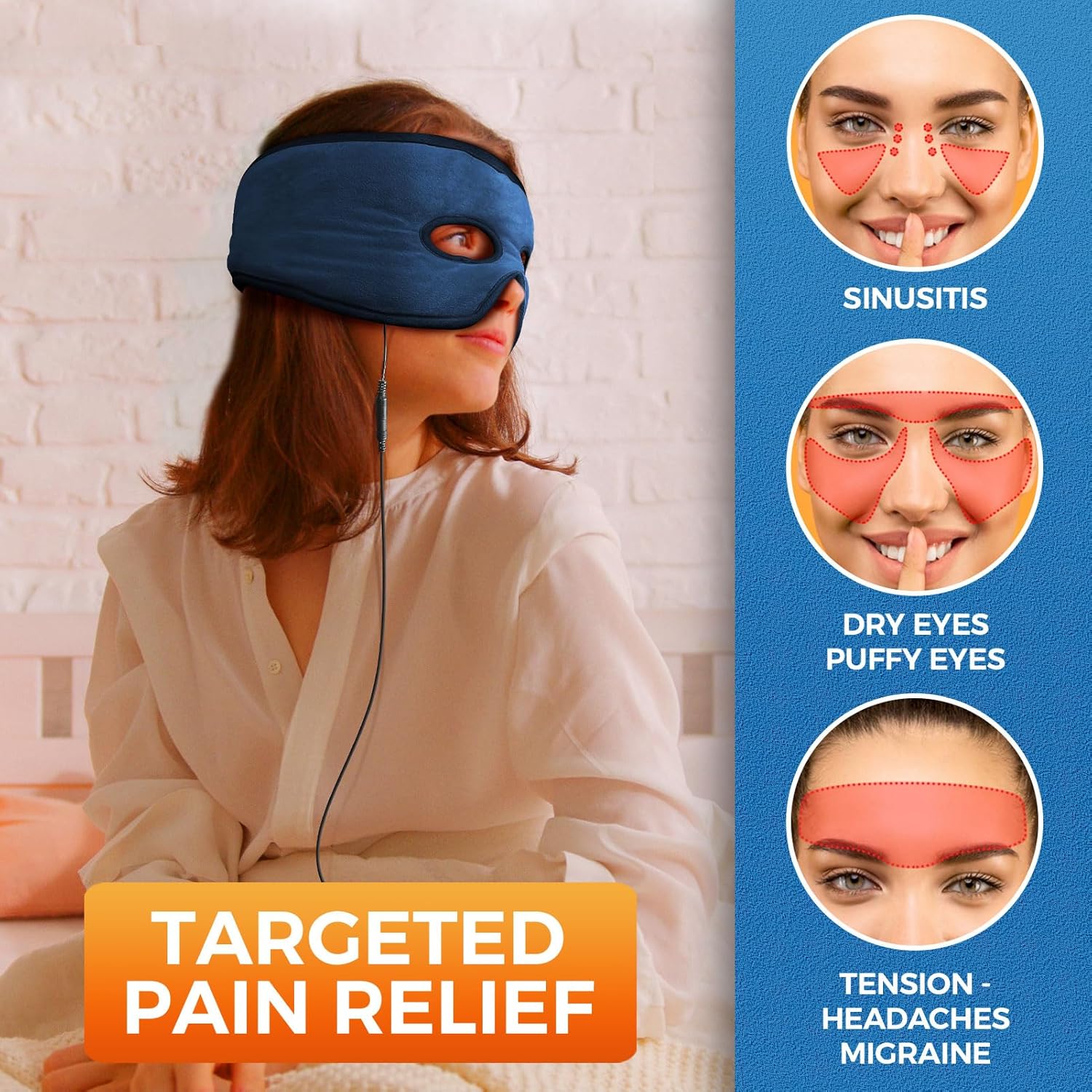 sticro Moist Heat Sinus Mask for Sinus Pressure Relief, 3 Heat & 5 Timer Settings Heated Eye Mask with Eye Holes, Thermo Therapy for Sinusitis, Migraine, Tension Headache, TMJ Relief