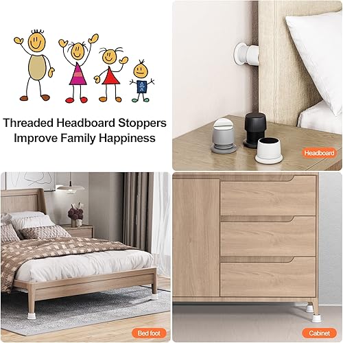 Miniatura 6 de Topes de cabecero, tapón de pared de cama de 1.6 a 2.6 pulgadas, herramienta antivibraciones ajustable, estabilizador de cama para muebles de pared