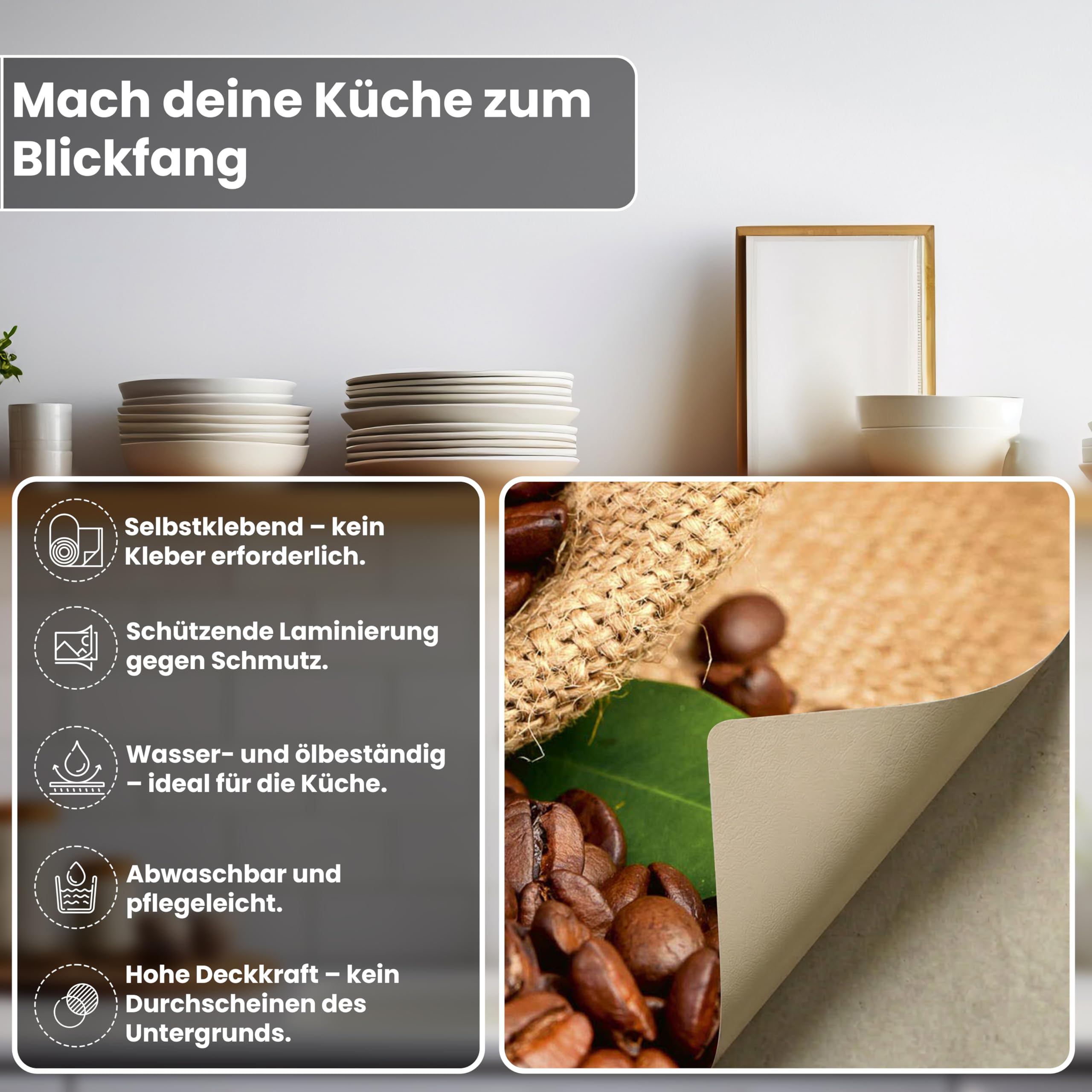 DIMEX LINE Folia na tylną ściankę kuchenną samoprzylepna kawa | folia samoprzylepna - folia dekoracyjna - ochrona przed pryskaniem do kuchni | jakość premium - Made in EU | 180 cm x 60 cm