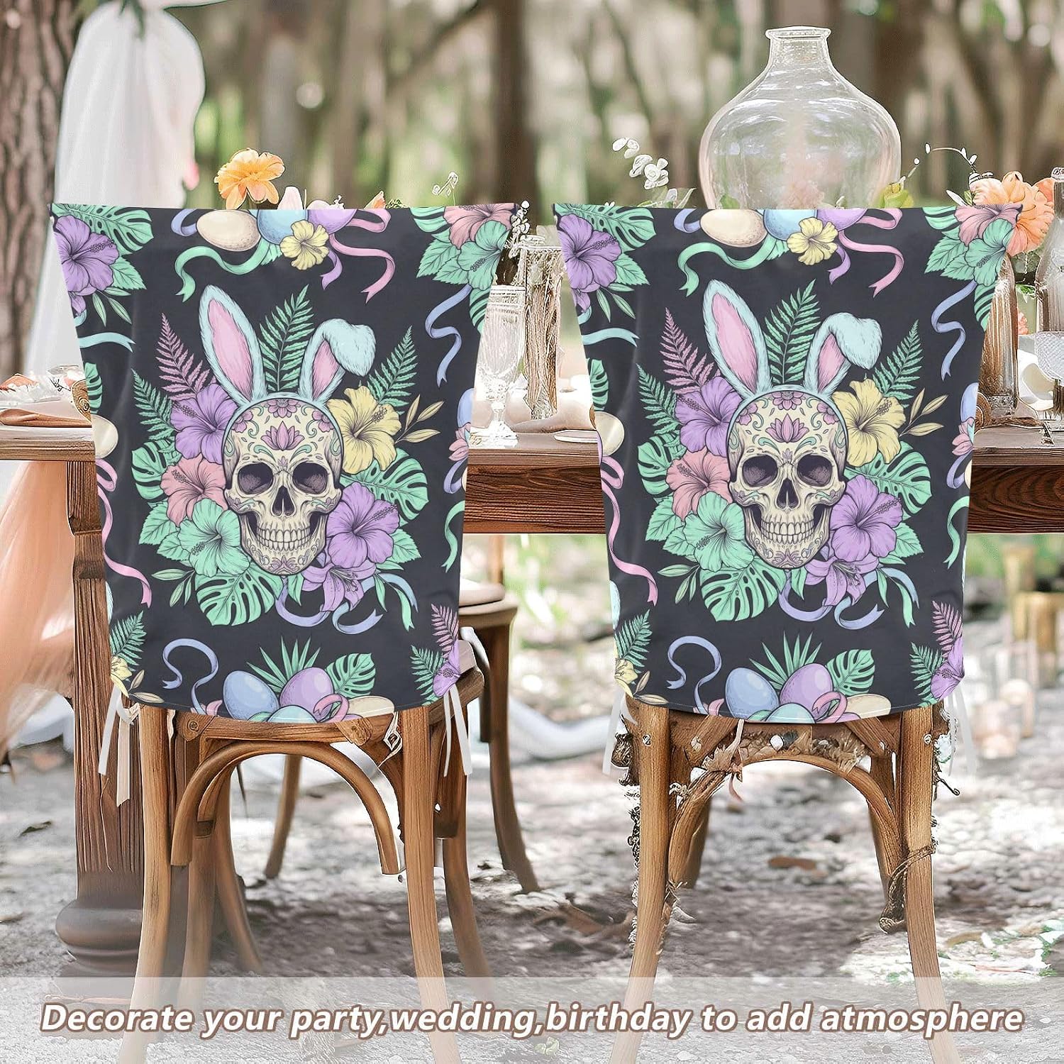 KLL Easter Skull Pattern Decorative Chair Protectors for Wedding Banquets Anti-Dust Soft Comfortable Chair Covers Protector para sillas comedor Set of 6