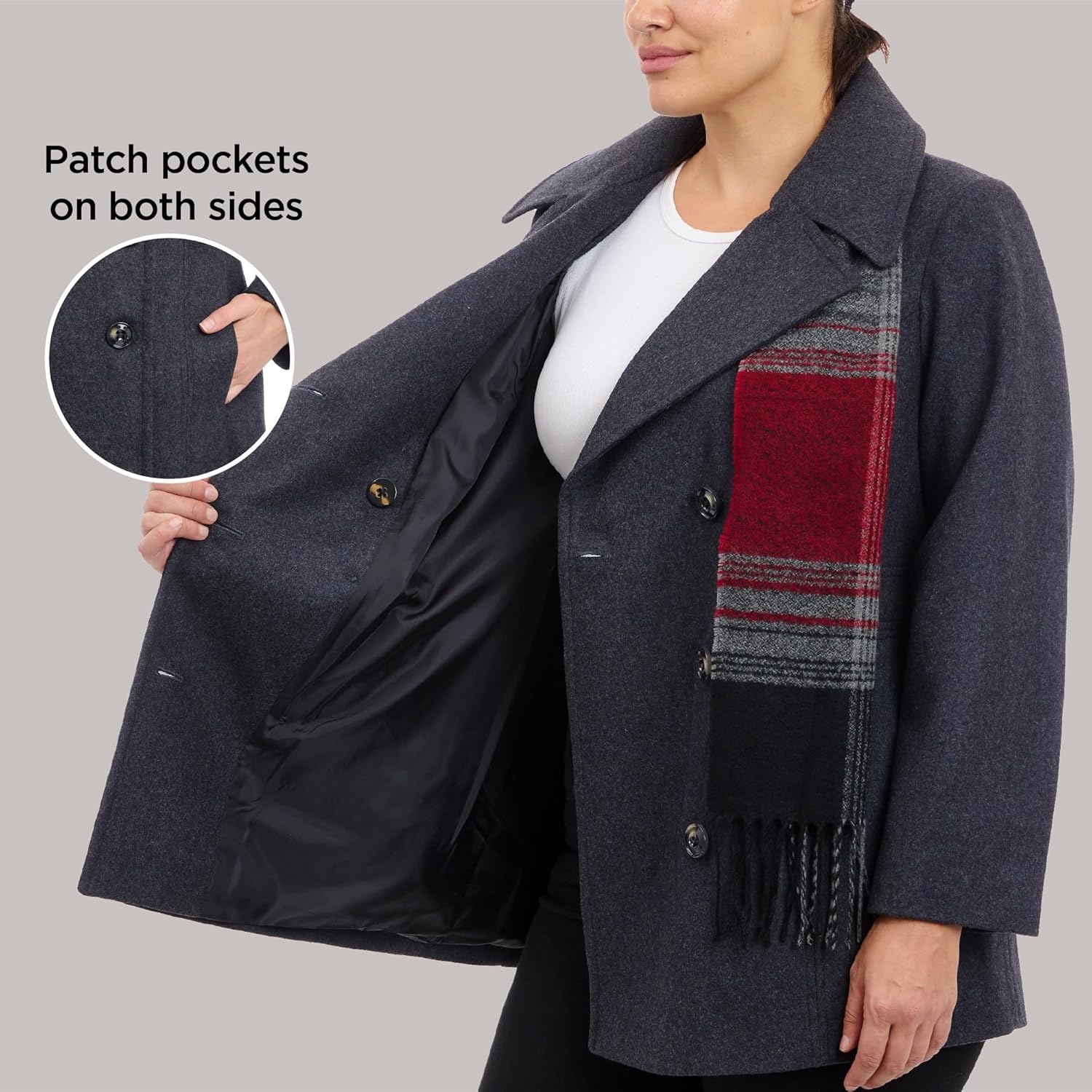 LONDON FOG womens Plus-size Double Breasted Peacoat With Scarf - Image 4