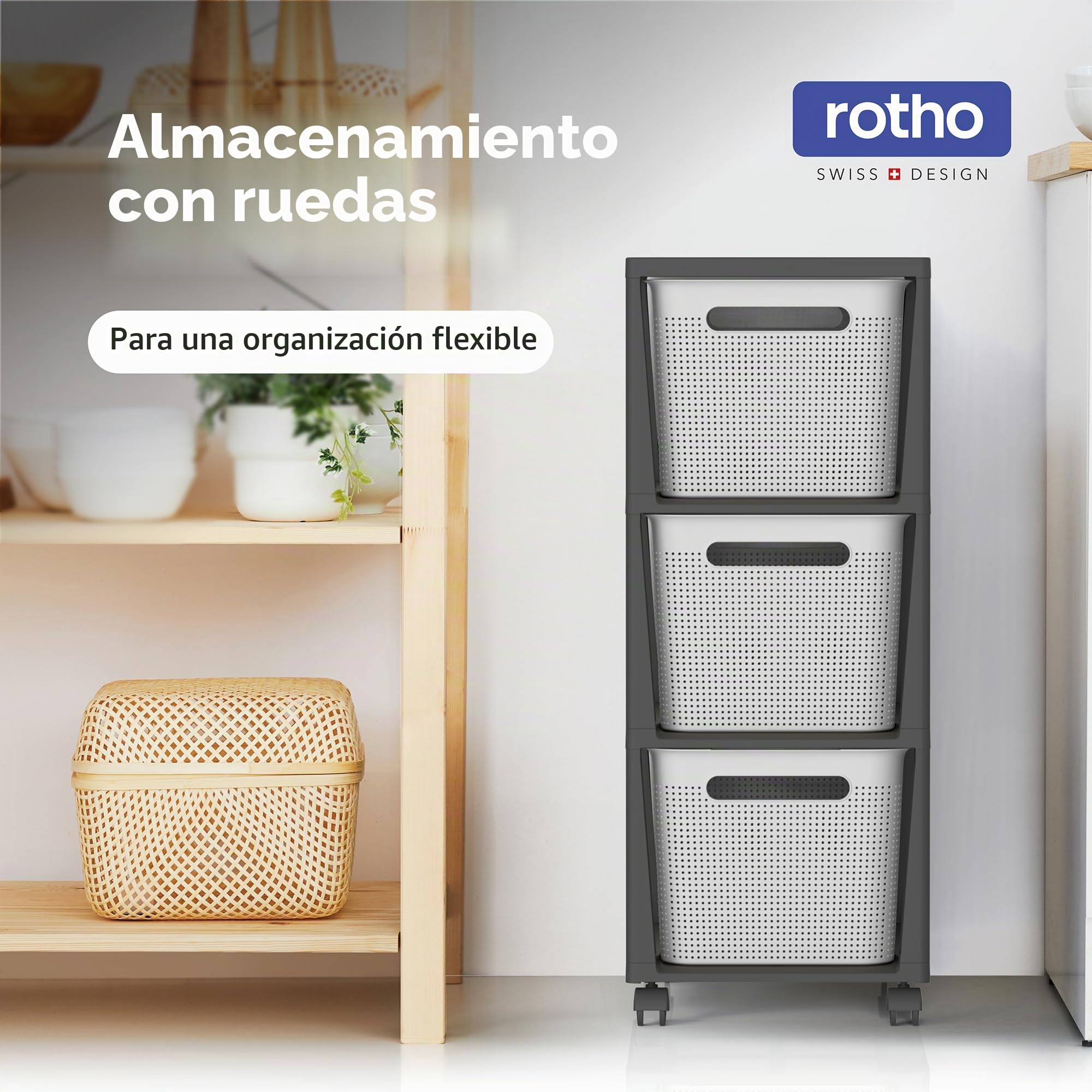 Rotho Brisen Roll contenedor con 3 cajones, plástico (polipropileno reciclado), blanco/antracita, 3 x 16 l (14.4 x 11.8 x 30.3 pulgadas)