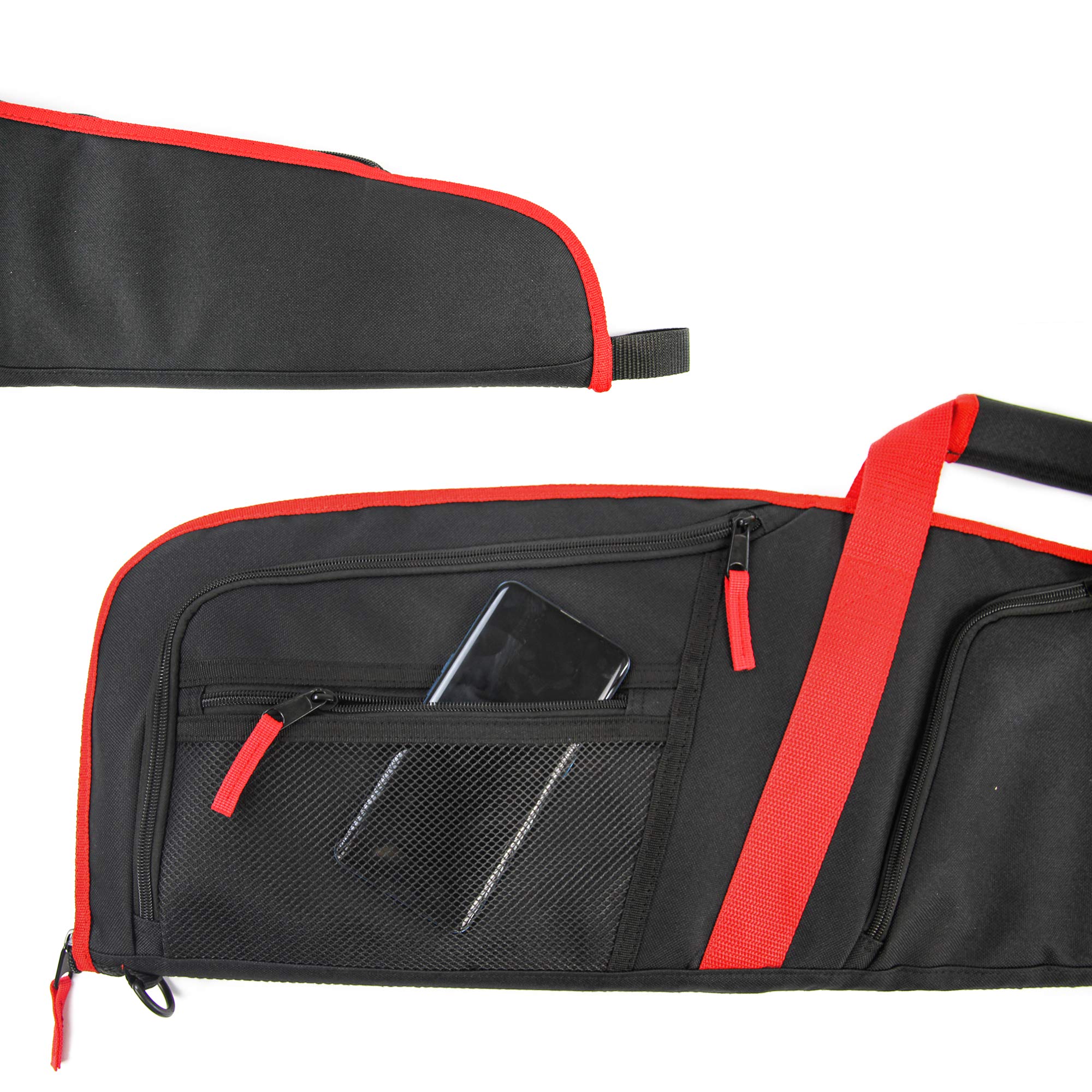 GUGULUZA Custodia Morbida per Carabina, Imbottitura Borsa da Trasporto di Fucile con Tracolla, Nero-Rosso 125cm