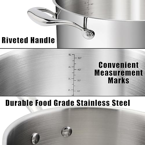 Miniatura 10 de Rorence Sartén de acero inoxidable cacerola con boquillas de vertido, parte inferior de cápsula y tapa de vidrio templado, 2.5 cuartos de galón