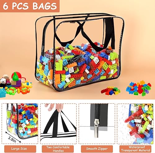 Miniatura 3 de 6 Paquetes de Bolsas Grandes para Almacenamiento de Juguetes con Etiquetas, Bolsas Transparentes Reutilizables de PVC para Juegos de Mesa, Bolsas