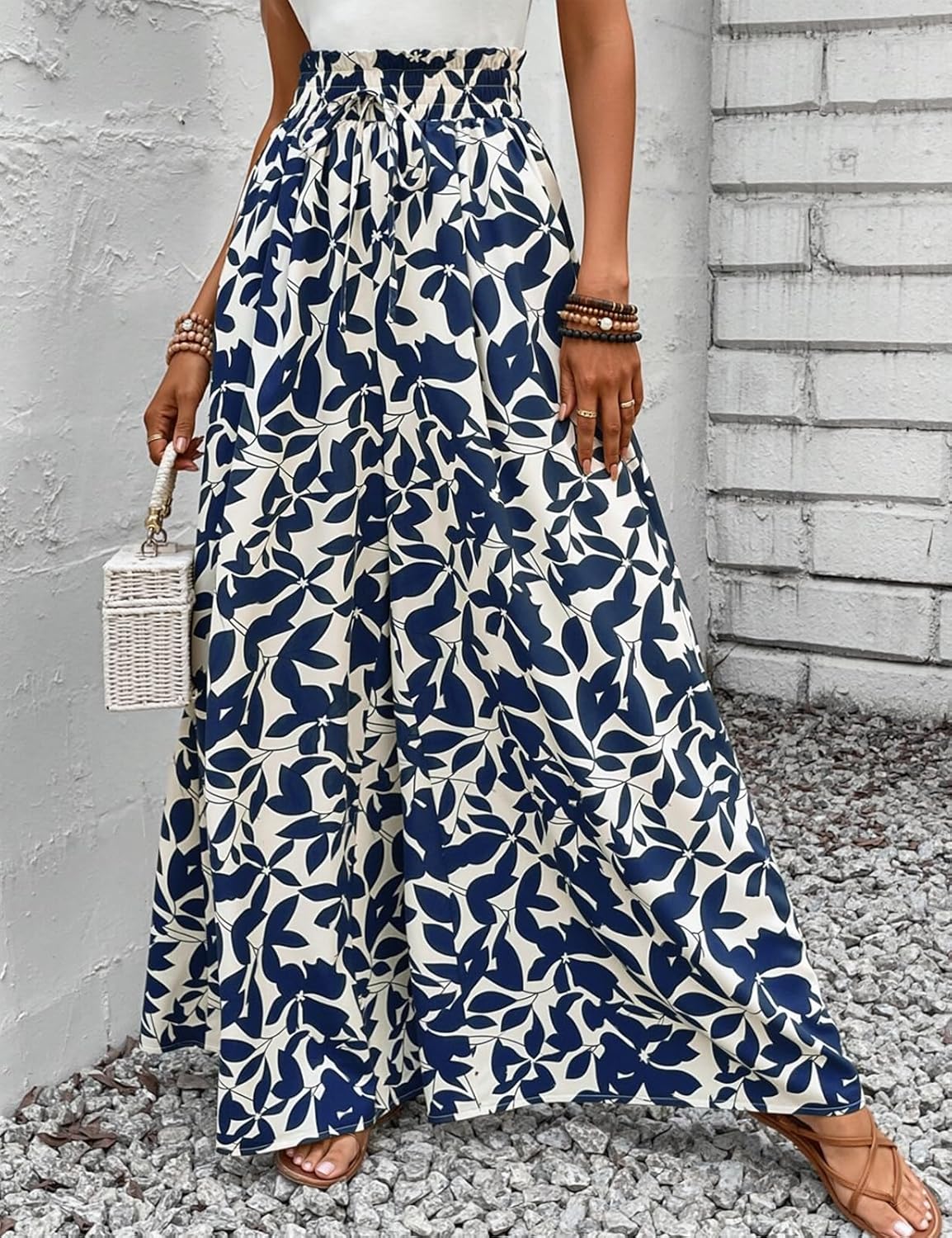 Women's Pants Wide Leg Pants Trendy Flowy Elastic Waist Casual Teacher Outfits Lounge Ladies